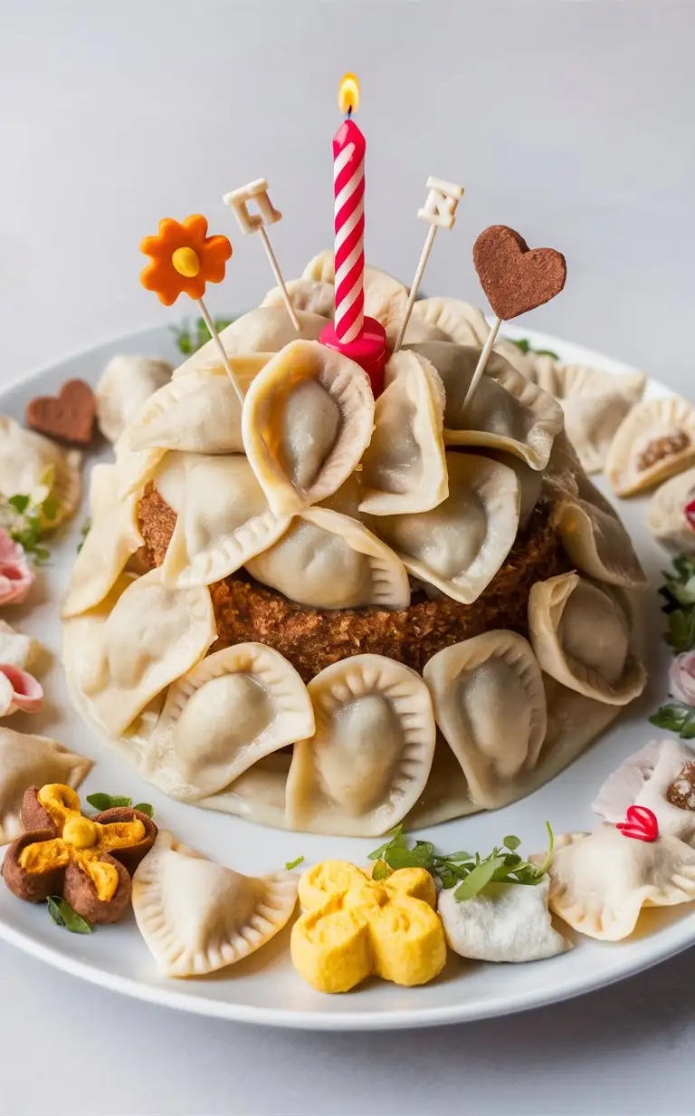 birthday cake made out of pierogi dumplings
