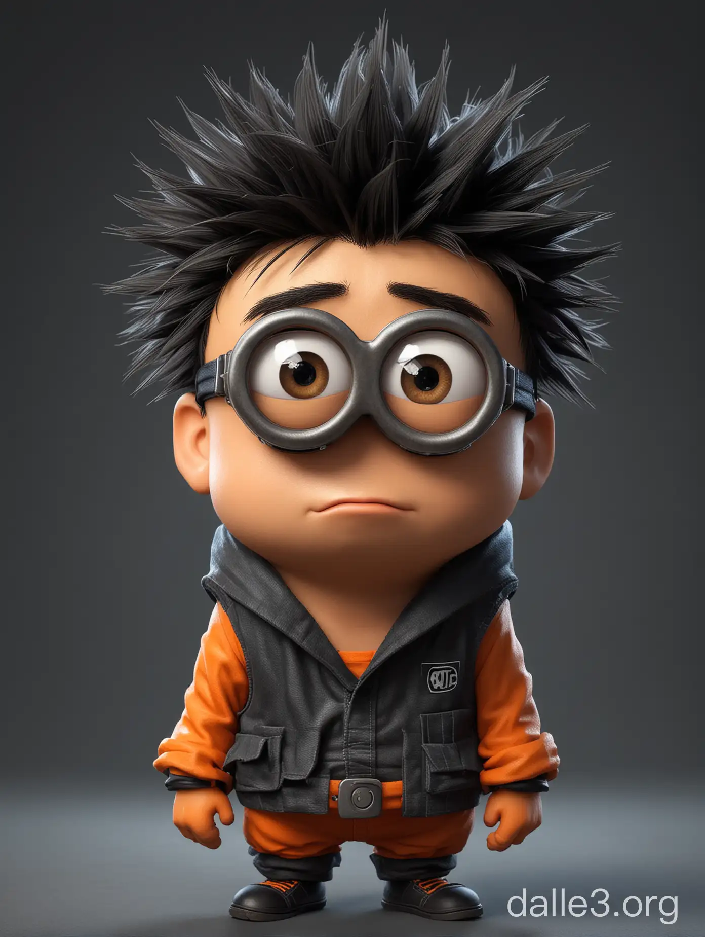 despicable me minion in the style of goku, wearing goku clothes, spiky black hair, very cinematic