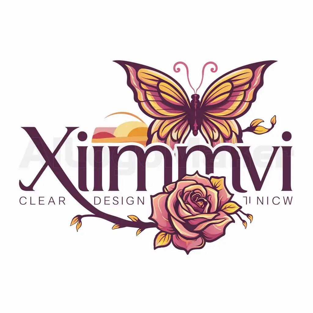 LOGO-Design-For-XiiMMvi-Vibrant-Butterfly-and-Rose-with-Sunset-Elements