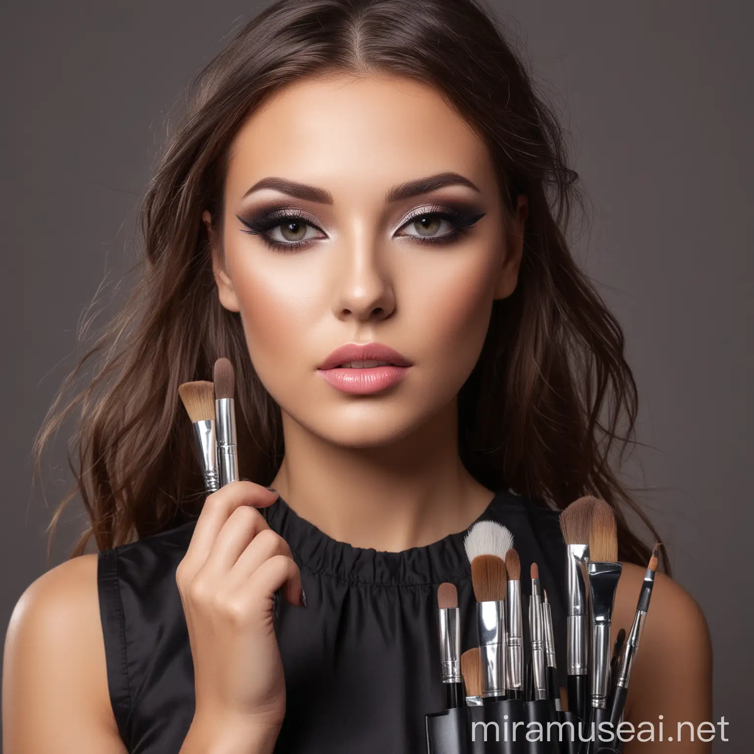Young Makeup Artist Girl Applying Cosmetics Professionally
