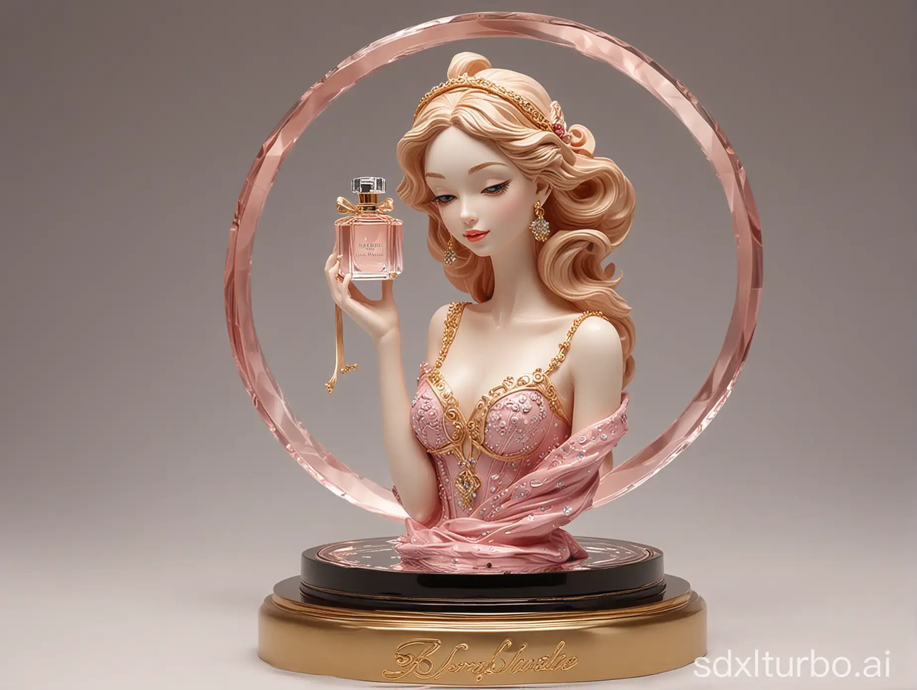 Beautiful lady perfume package round sculpture