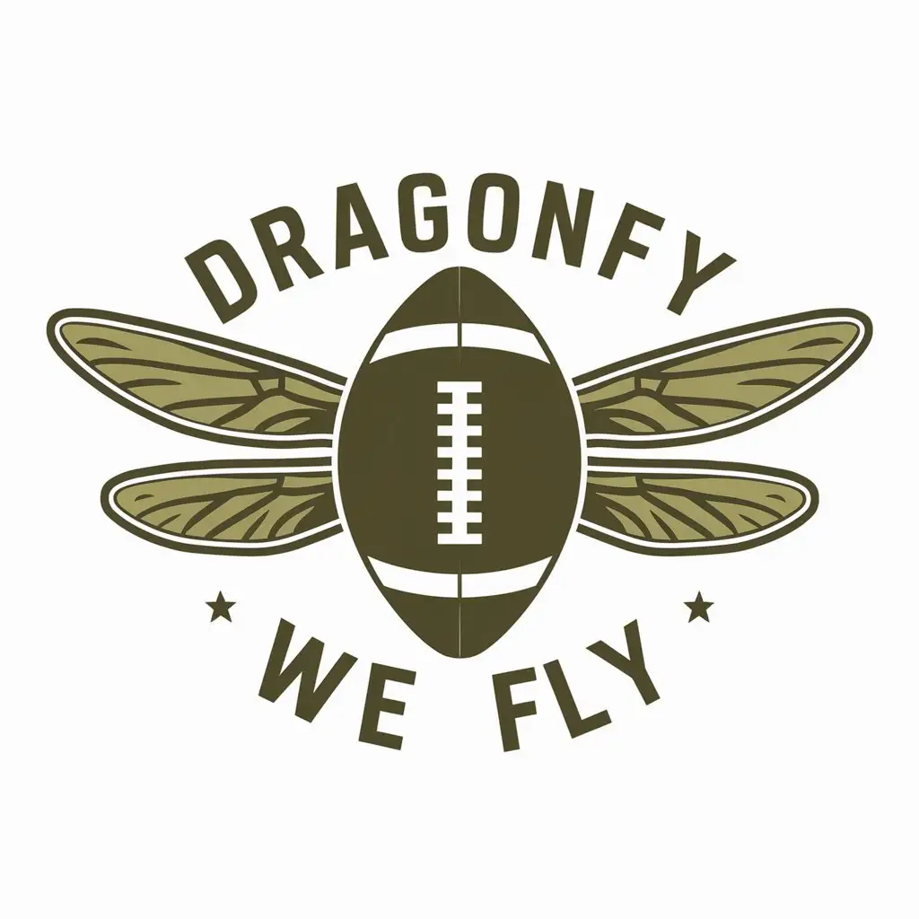 a logo design,with the text "DRAGONFLY  WE FLY", main symbol:olive football, dragonfly wings,Moderate,be used in Sports Fitness industry,clear background