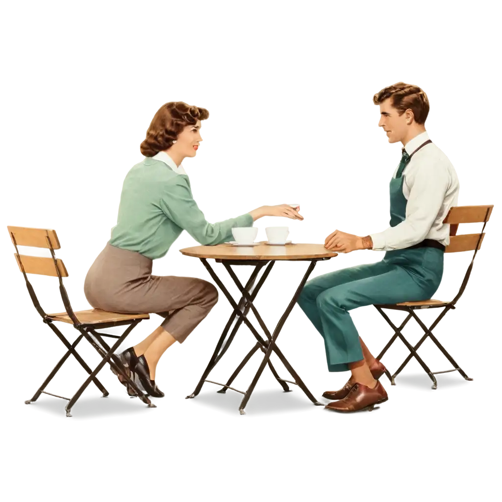 people having coffee on table vintage magazine illustration