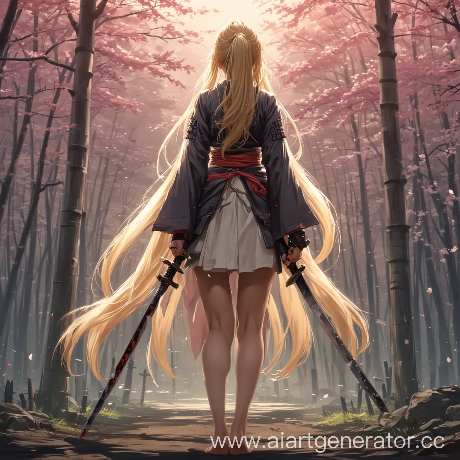 Blonde-Anime-Girl-with-Samurai-Swords-and-Neko-Companion