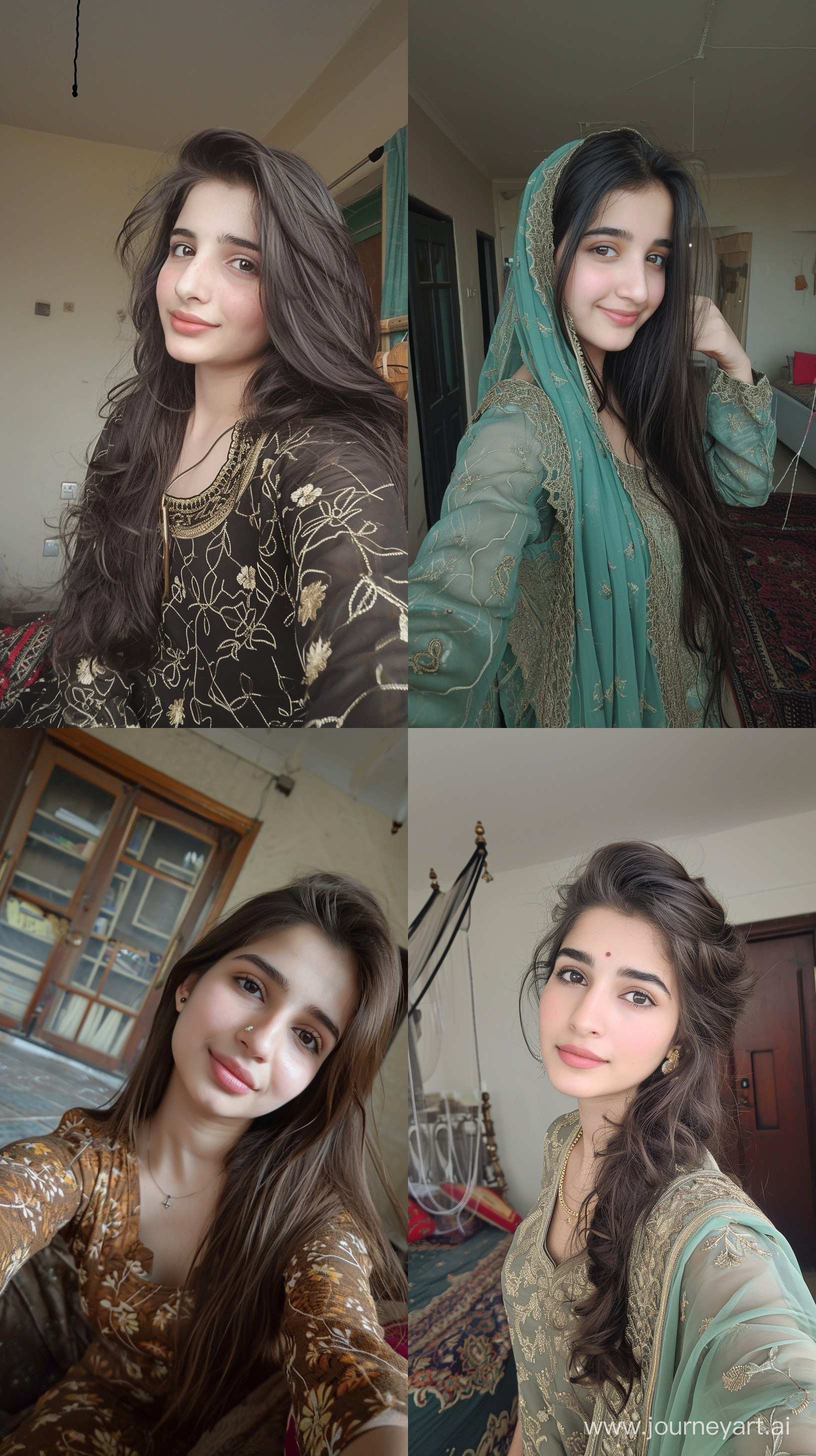 A beautiful 19 year's old Pakistani girl taking selfie in her room --v 6 --ar 9:16