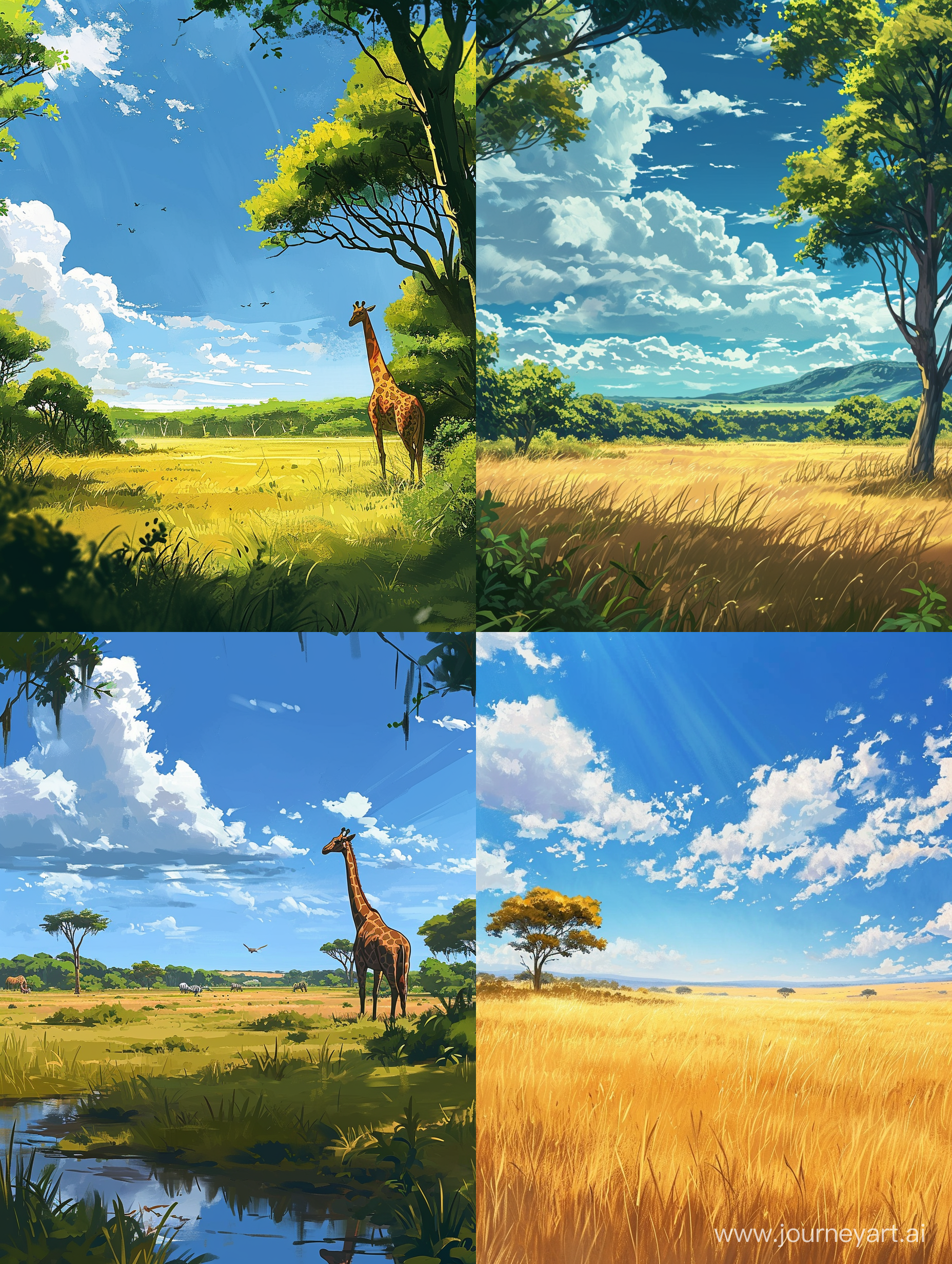 A picture of a savannah by Studio Ghibli Art Style