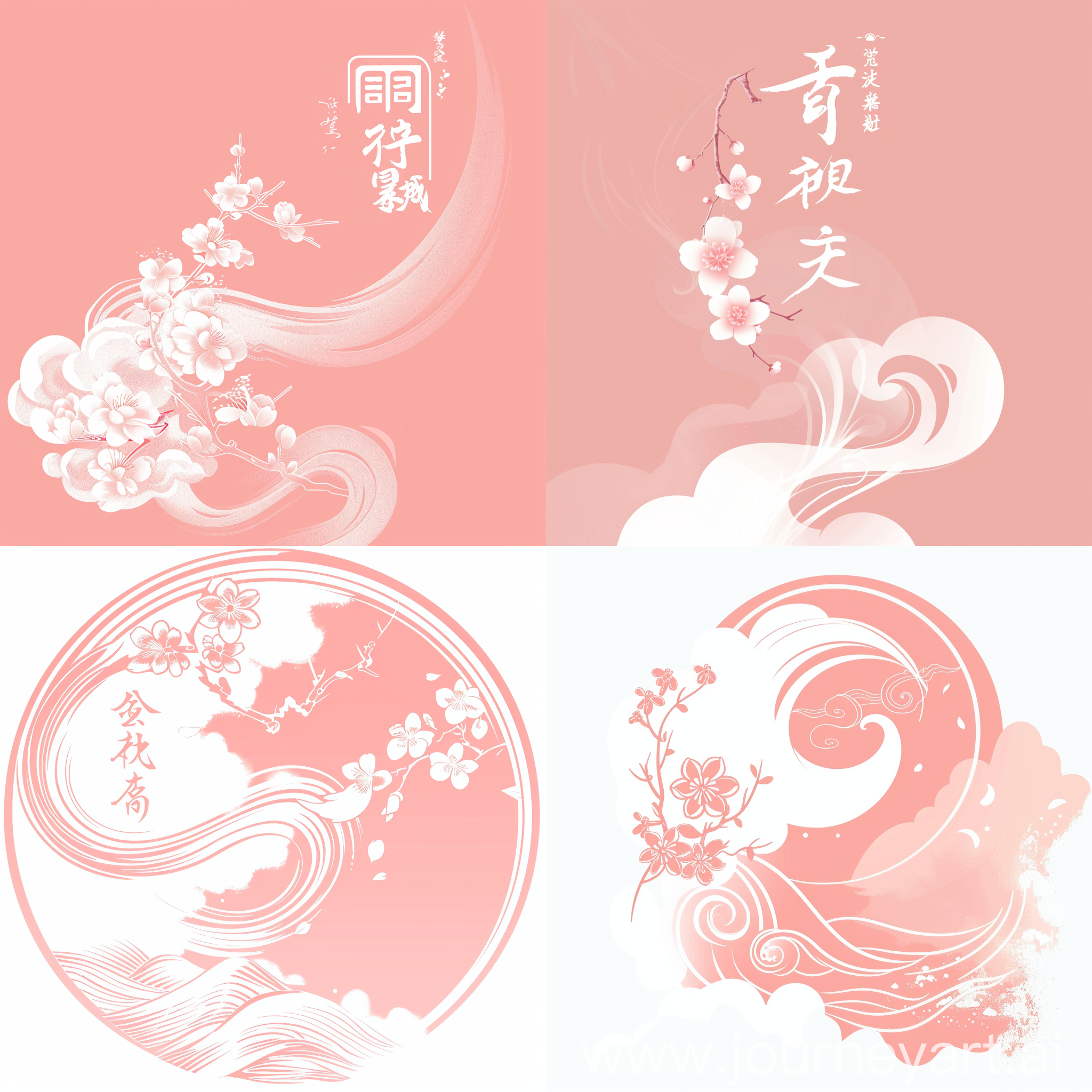 设计一款logo，主体色调是粉色，部分带白，体现出玉石一般温润的色泽，融入”梦里芳华，云涧桃花“的主题