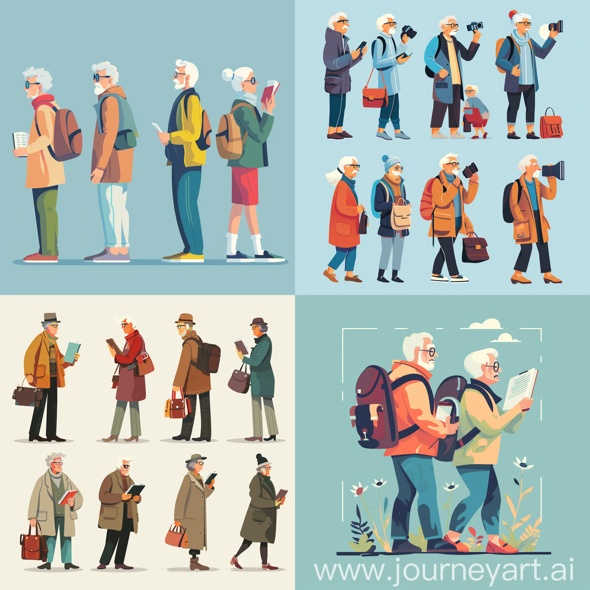Older men and women searching for knowledge and activities to do. generate into a poster adverting where to find them