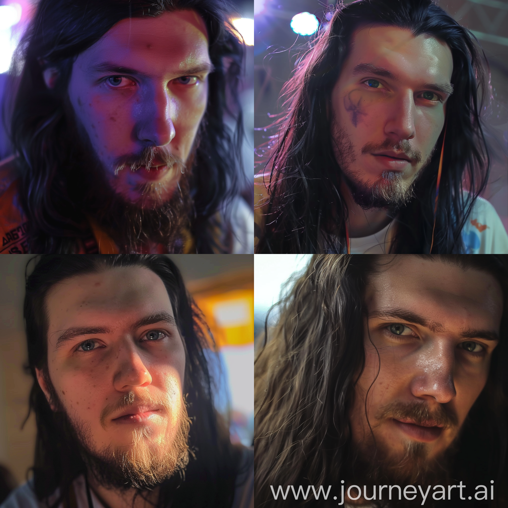 Slovak YouTuber FiFqo, with long black hair being a DJ, at an event, beach party, playing music, Dancing, pink shirt, cool lights, YouTuber, FiFqo, Filip Jánoš, use this picture of his face as sample: https://cdn.discordapp.com/attachments/828359970583216138/1226134617950781544/image.png?ex=6623a9d9&is=661134d9&hm=8e0699886e6a9b735ed10b358e7afb51e726b161103d56a9aba1cbcdc2d90628& make sure you preserve his face well, https://media.discordapp.net/attachments/828359970583216138/1226136106270068827/image.png?ex=6623ab3c&is=6611363c&hm=5ae9be4702e999f9681915da9e76a7c25f0043a5b9df1ad908a6dcef544335e3&=&format=webp&quality=lossless&width=413&height=437 his beard too, keep it as it is in the sample images, use 24mm lens, keep bokeh at 1.2F stop, lens flare can be seen, here is a one more detailed sample up close to his face: https://media.discordapp.net/attachments/828359970583216138/1226137699858124851/image.png?ex=6623acb8&is=661137b8&hm=2f701350e91a0f9baf0d24f07a2a72e5b51b2d8be9b86b92a8499636e3aa9d1a&=&format=webp&quality=lossless&width=1055&height=897
