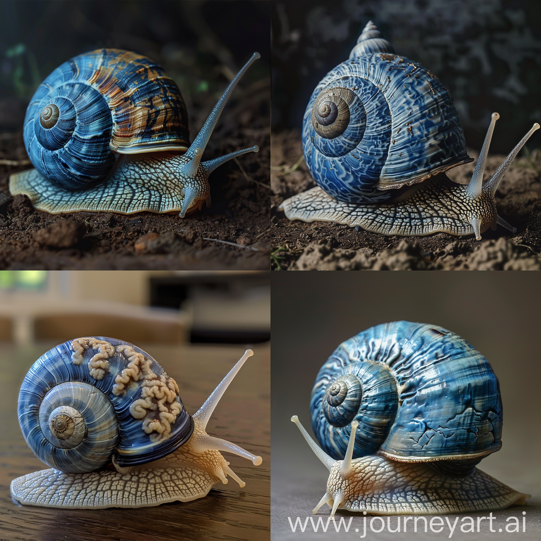 Snail with human face and blue shell