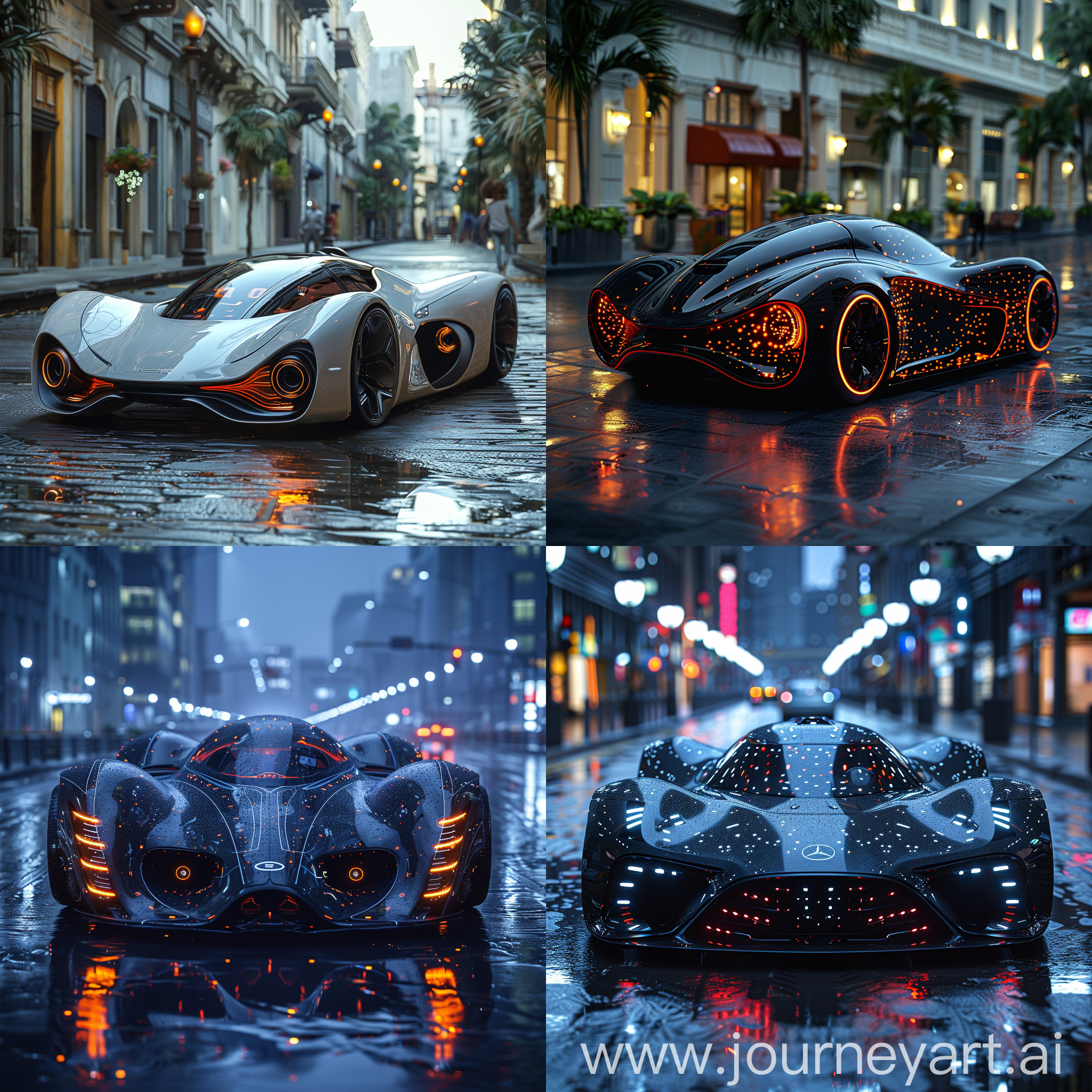 Ultramodern, futuristic car, Self-Driving Technology, Personalized Interiors, Augmented Reality Windshield, Kinetic Energy Harvesting, Shape-Shifting Body Panels, AI Assistant, Biometric  Security, Self-Healing Paint, Holographic  Displays, Environmentally Friendly, octane render --stylize 1000
