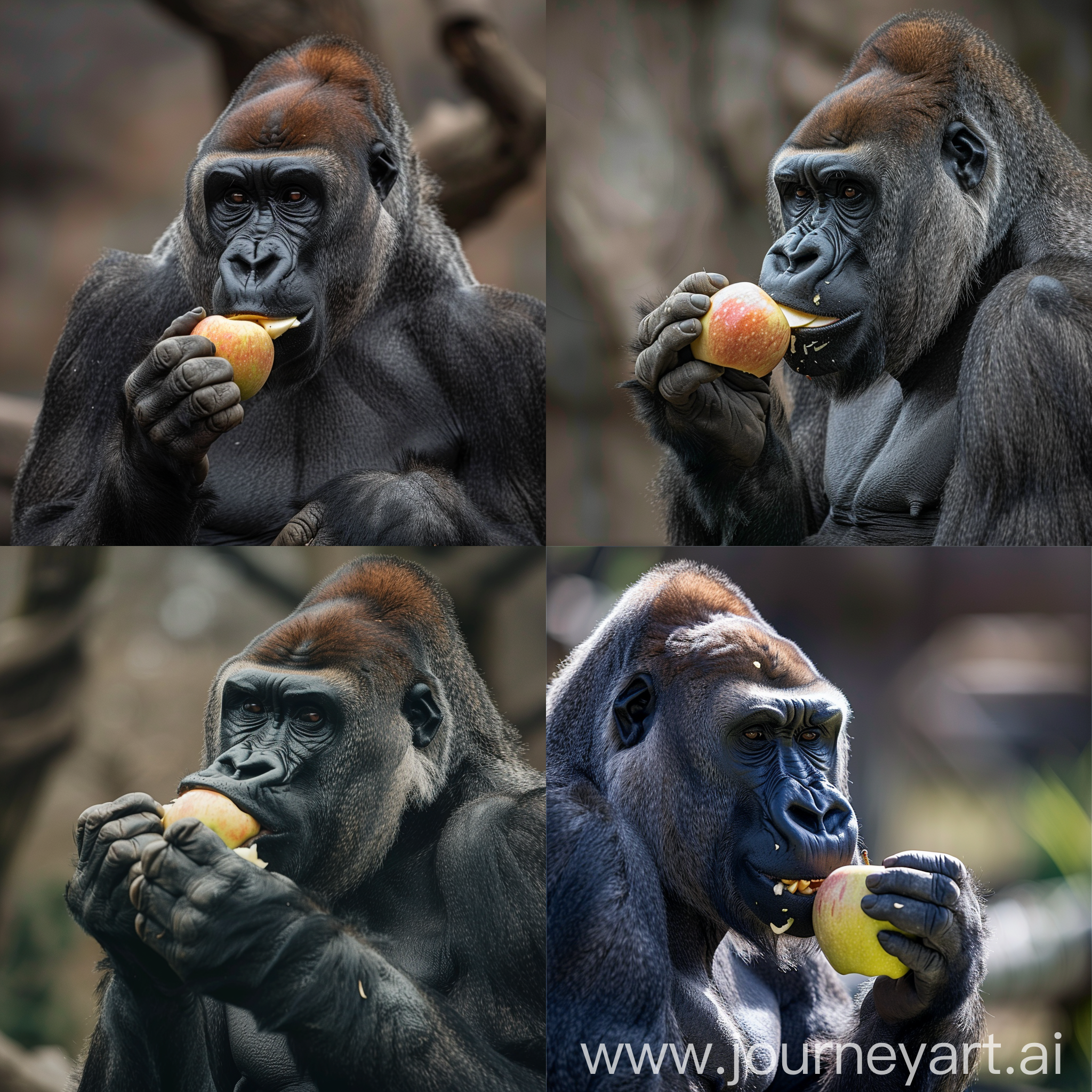 gorilla eating an apple