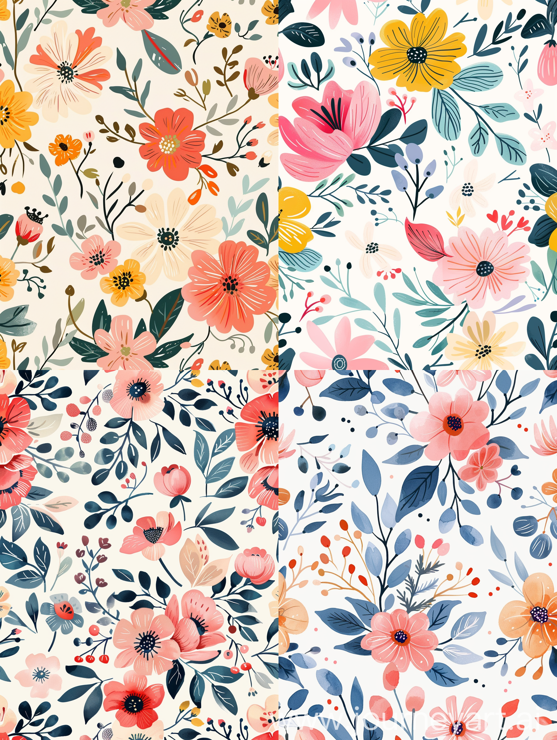 soft, hand drawn floral seamless pattern for kids in illustrator