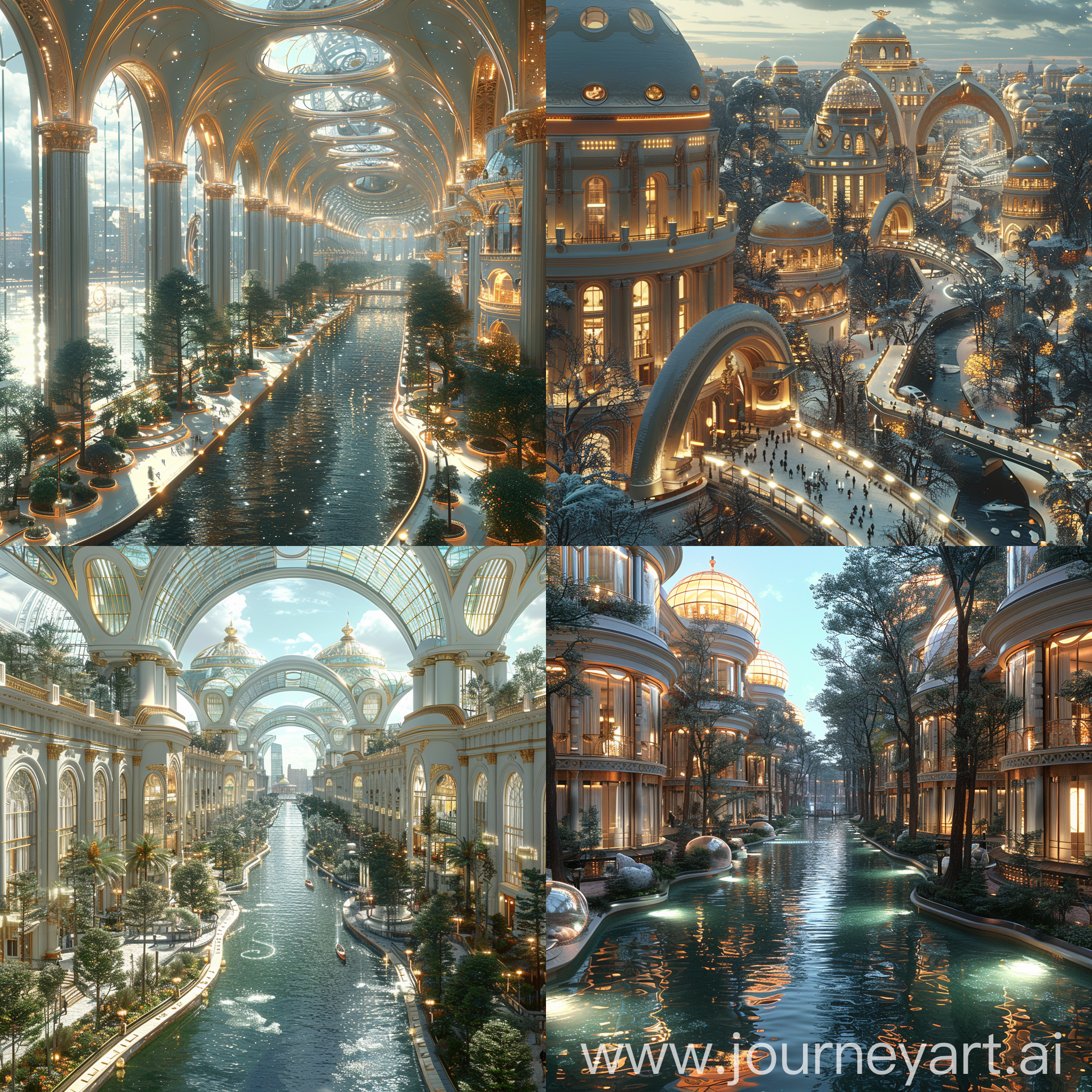 Futuristic Saint Petersburg, futuristic features, far future, Neva Skyway, Lakhta Center II, Climate-Controlled Canals, AI-Powered Hermitage, Winter Palace Park Reimagined, Ecological Pods, Hyperloop Travel, Underground City, Robotic Workforce, Advanced Healthcare, octane render --stylize 1000