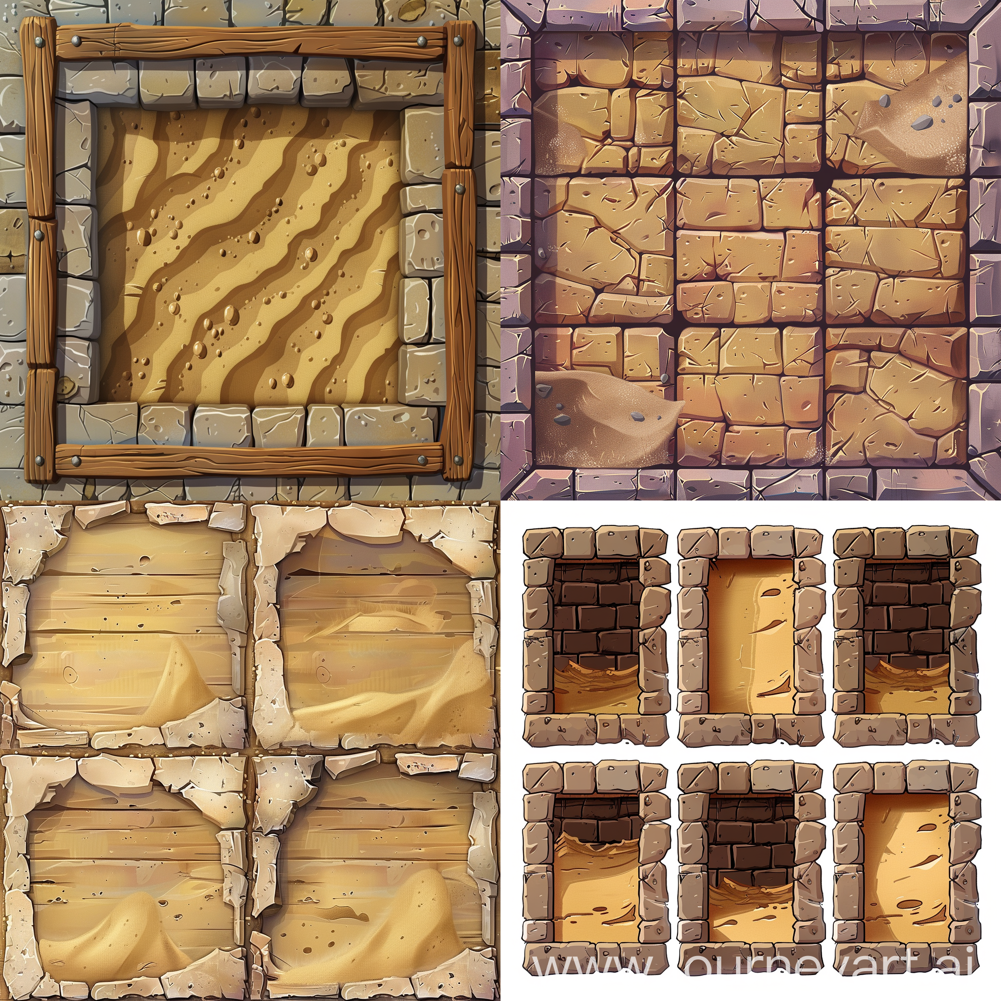 Platformer Game Tileset Quantum Quest wall (Top Left Down Right) with sand inside tilemap set 1080 x 1080 cartoon 2D