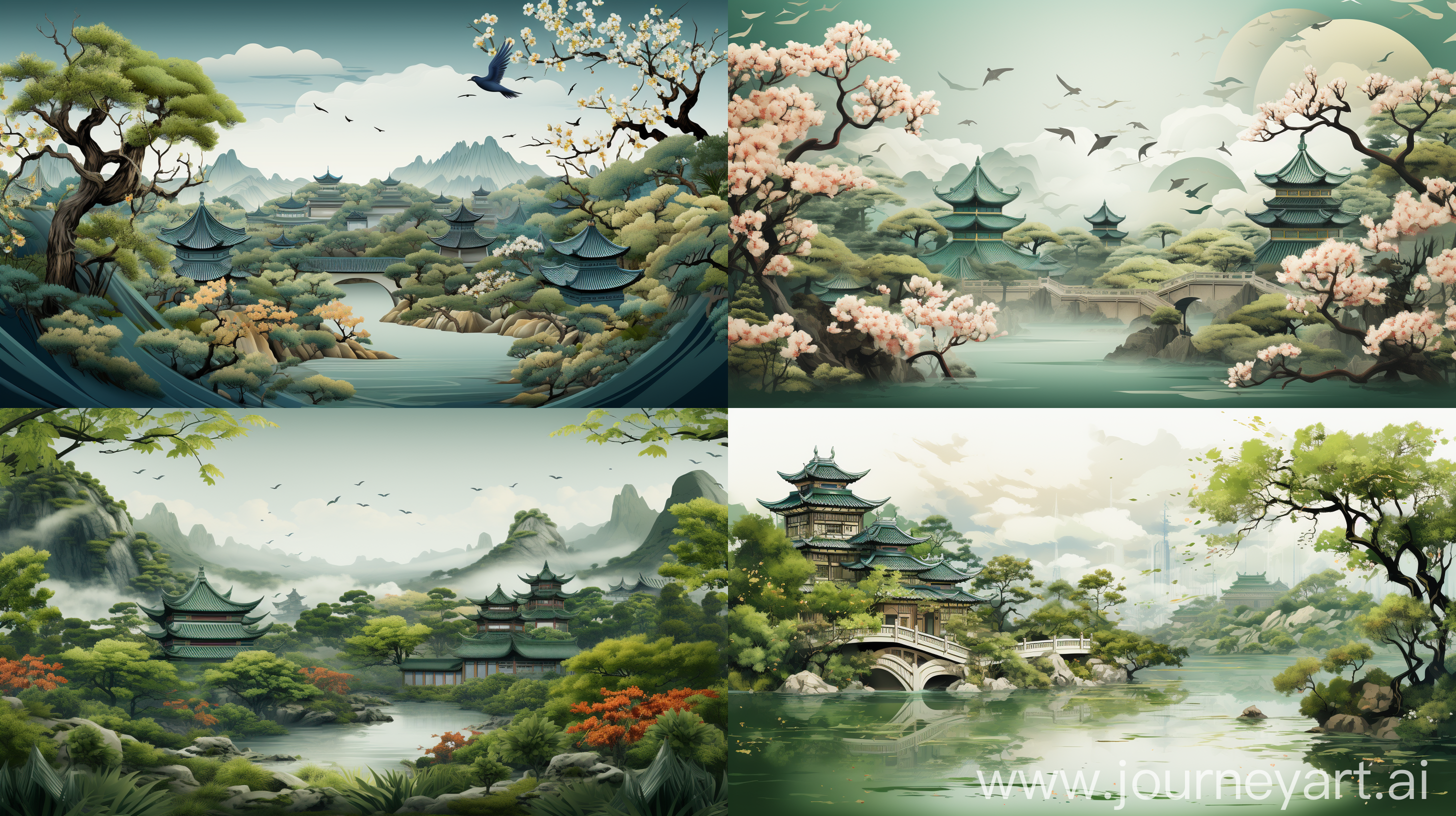Qingming Festival poster background with artistic conception, beauty, and greenery. --version 5.2 --aspect 16:9 --stylize 750 --quality 2 --chaos 0 --style raw --iw 2