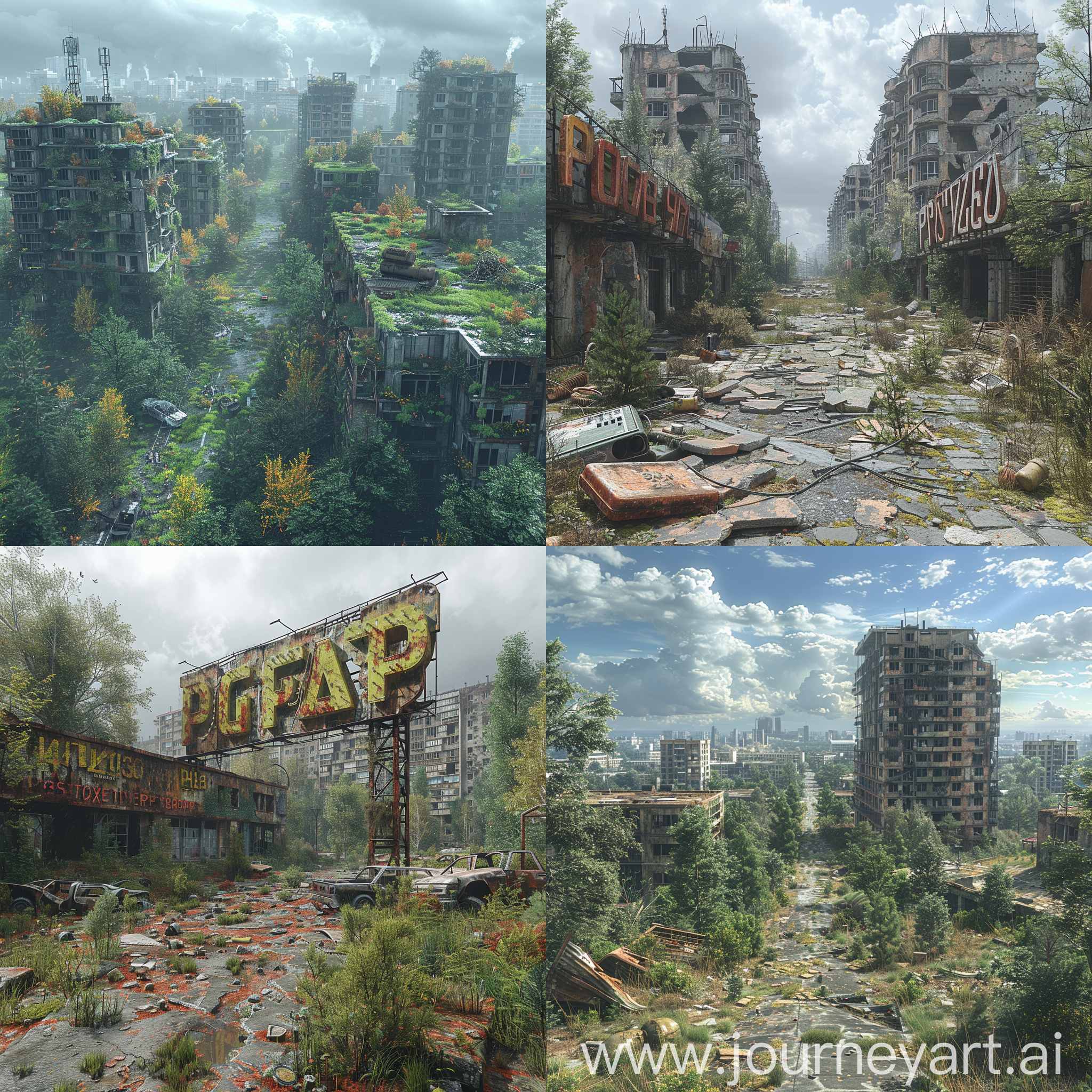 Modern, ultramodern, futuristic Pripyat, Automated Decontamination Systems, Green Infrastructure, Renewable Energy Sources, Smart Infrastructure, Advanced Transportation, Robotic Workforce, Virtual Reality Education and Training, Universal Basic Income, Advanced Telemedicine, Mental Health and Wellbeing Programs, Direct Democracy, Vertical Farming, Advanced Recycling and Waste Management, Lab-grown Meat, Universal Basic Education, Advanced Virtual Reality Entertainment, Advanced Prosthetic Technology, Advanced Crime Prediction and Prevention, Disaster Mitigation Systems, Universal Basic Security, octane render --stylize 1000