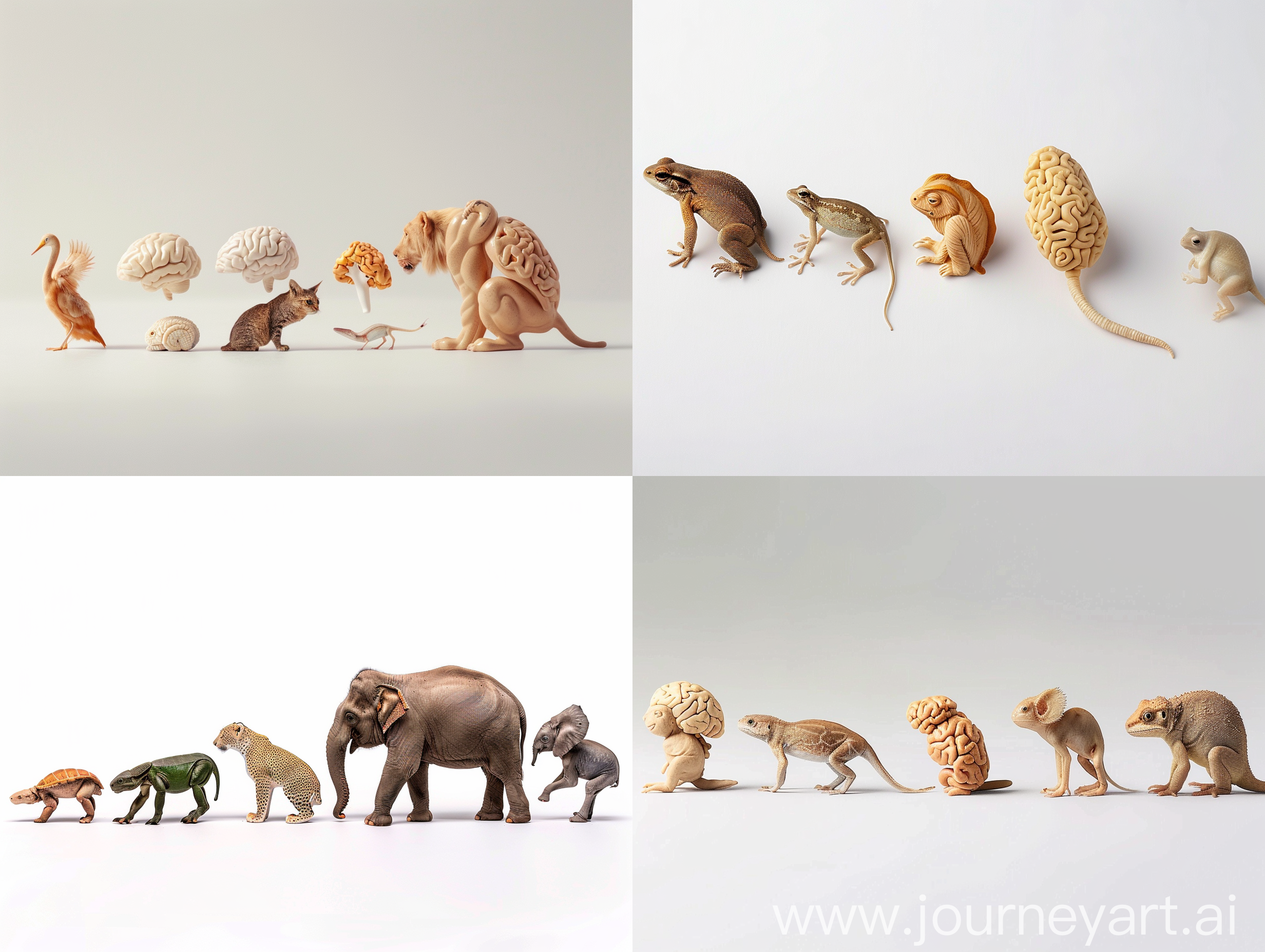 create an minimal image representing the concept of intelligence development among species with white background