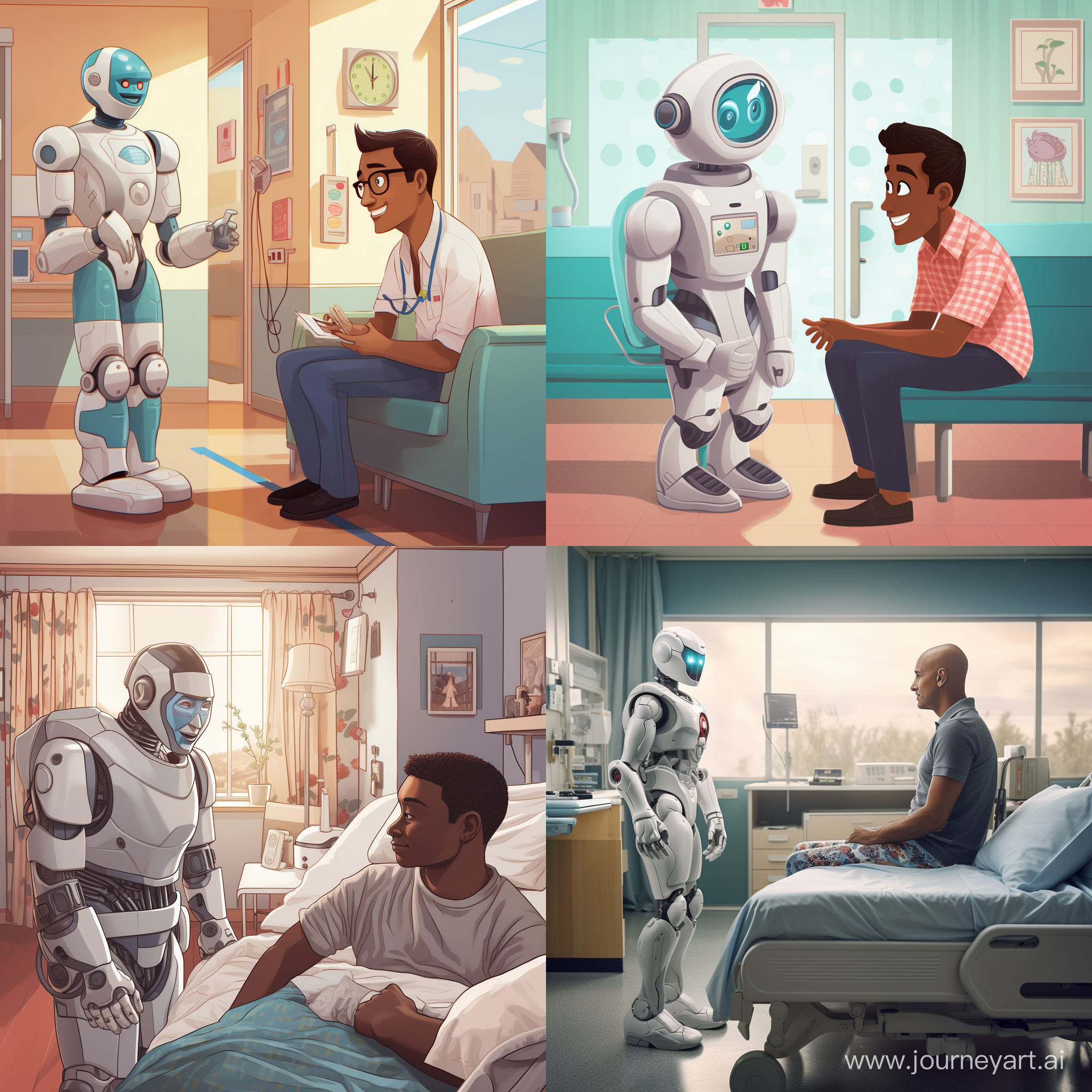 A rudimental robot helps a patient through a hospital floor