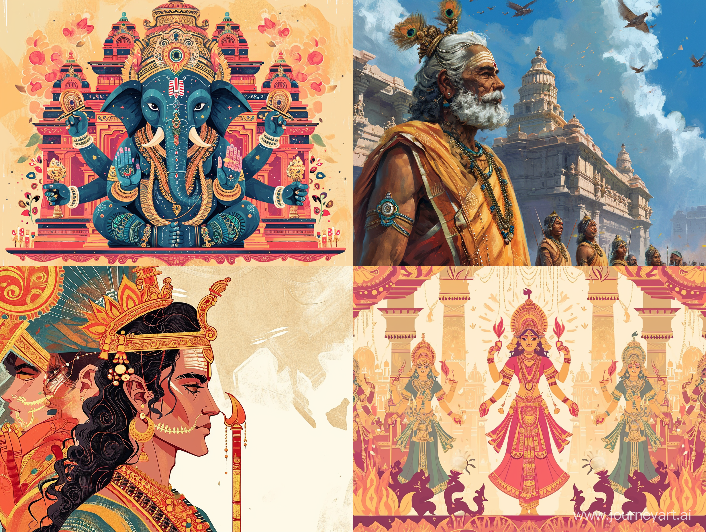 "ancient Hindu glory and history, bold and creative intricate illustration"