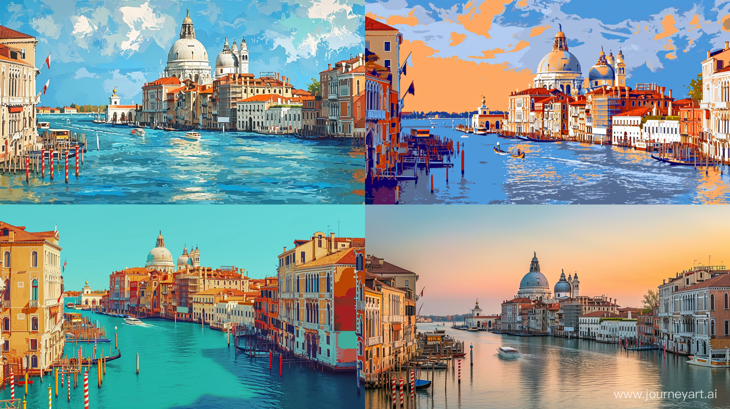 A picture of Venice city inspired by Hiroshi Nagai and the City Pop Art Style --ar 16:9 --v 6.0