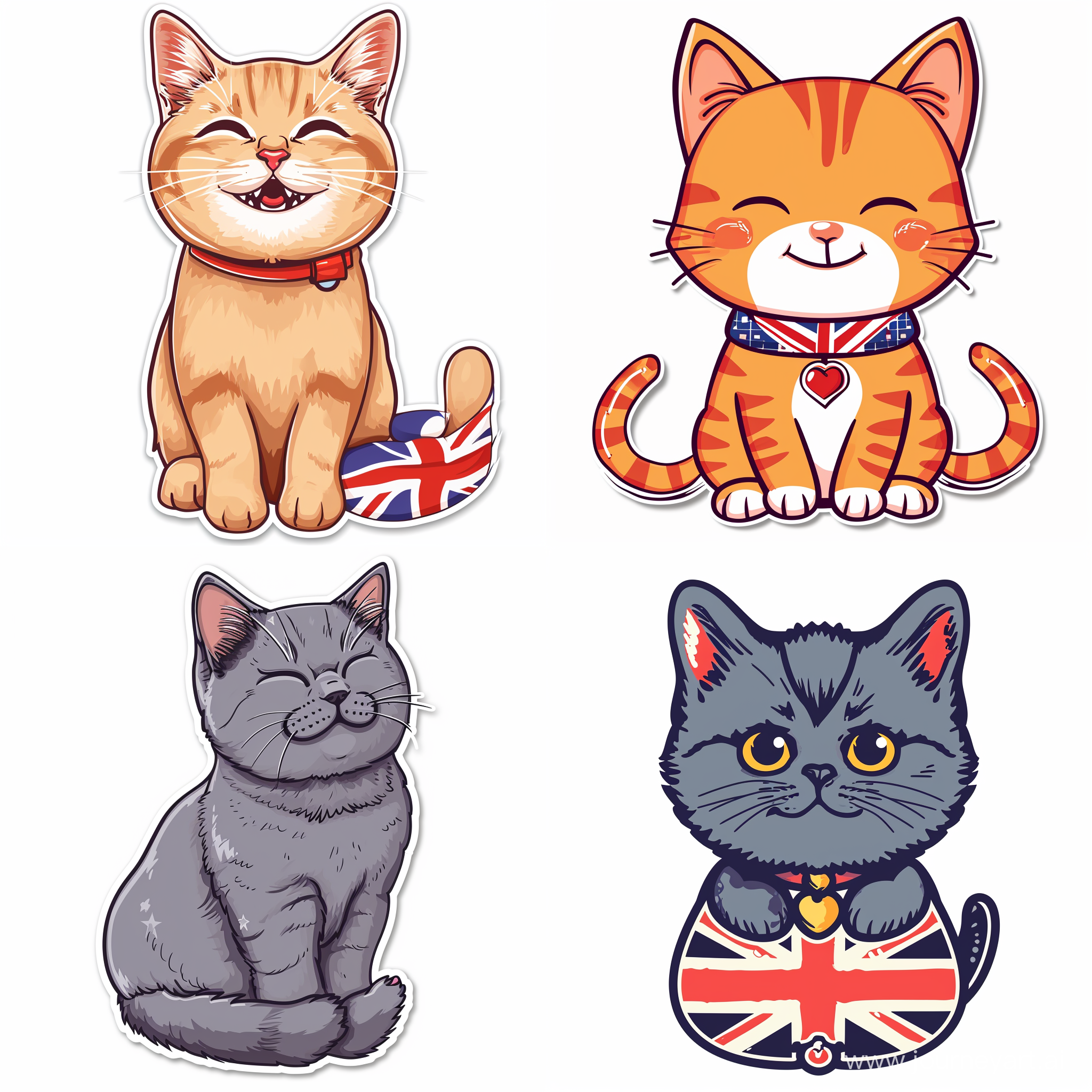 Such a cute British kitty, kawaii style, Sticker, Happy, Neon, Folk art, Contour, Vector, White background, Detailed