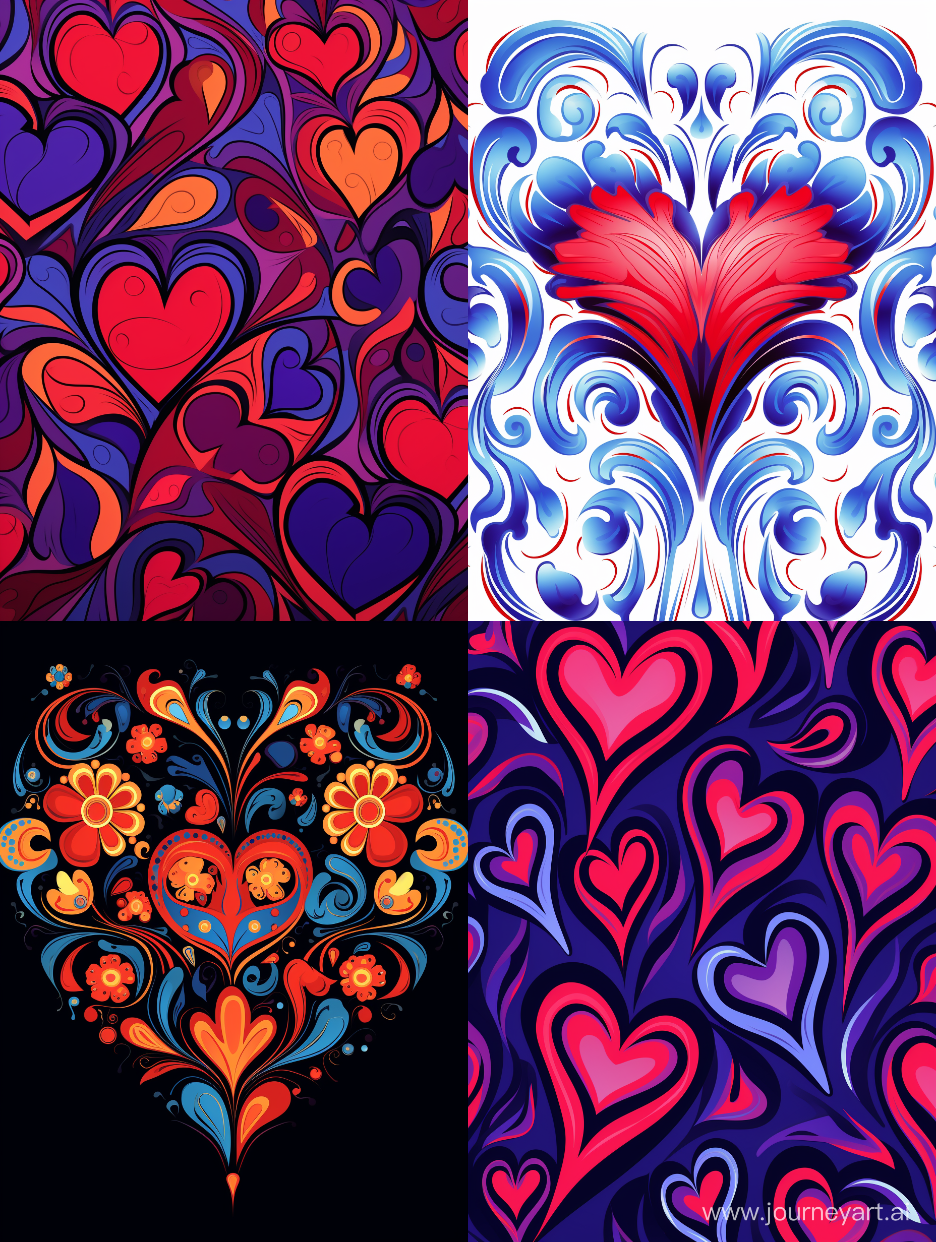 Heart pattern consisting of an ornament reflected vertically, stylized caricature, decorative, flat pattern, pop art style