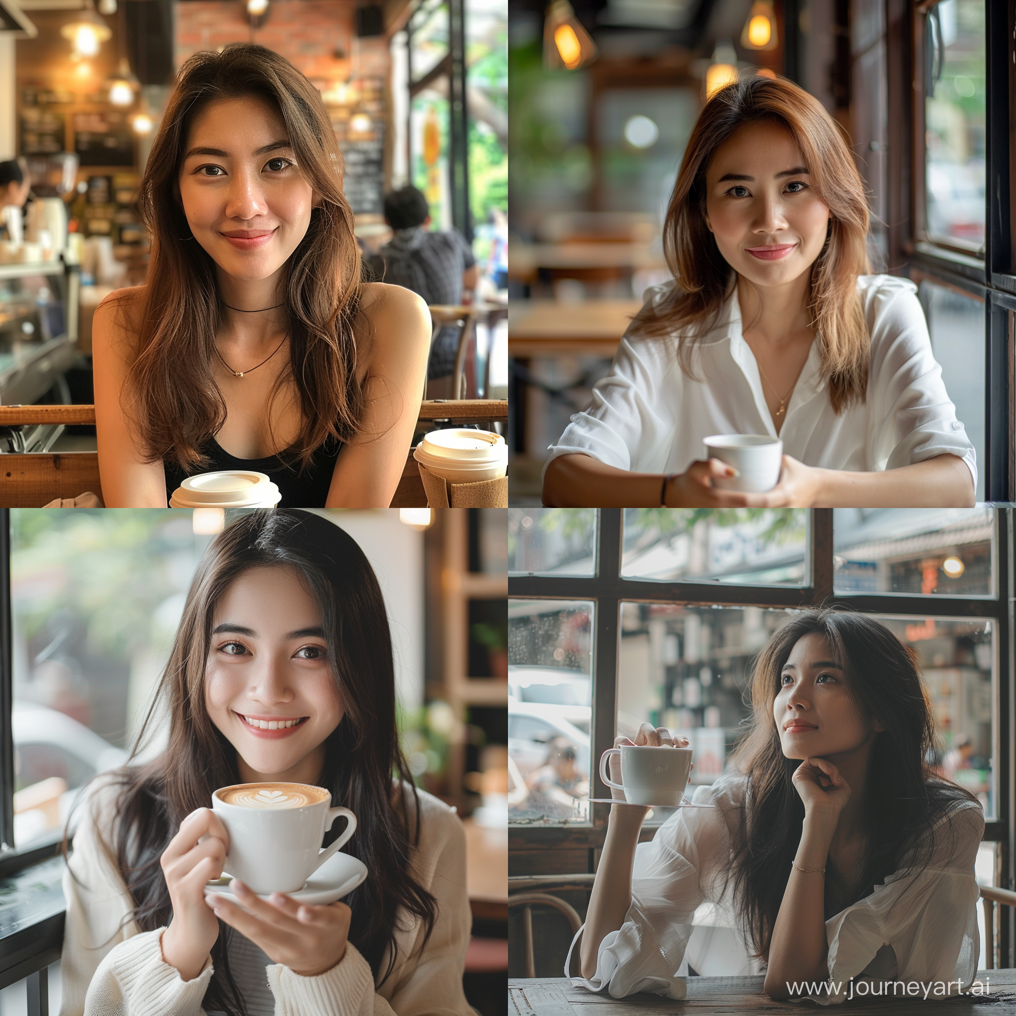 Asian female have a coffee in coffee shop in thailand