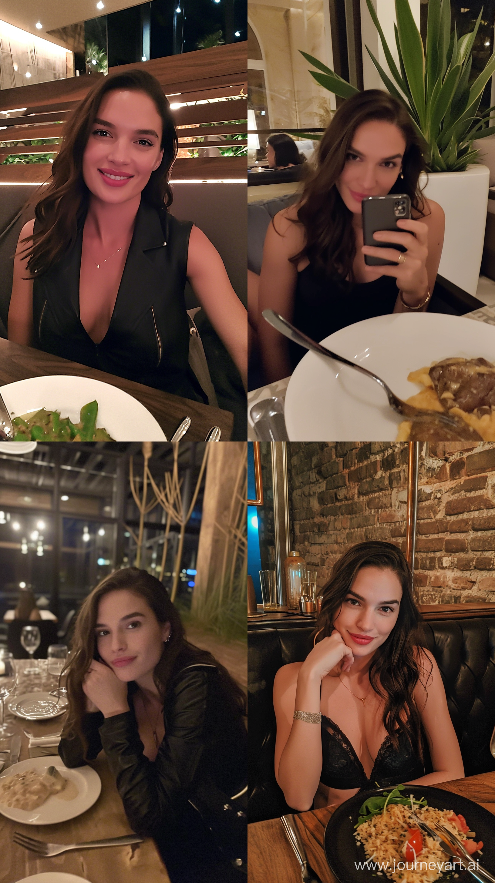 phone photo, date night dinner with Gal Gadot, posted on snapchat --v 6.0 --ar 9:16