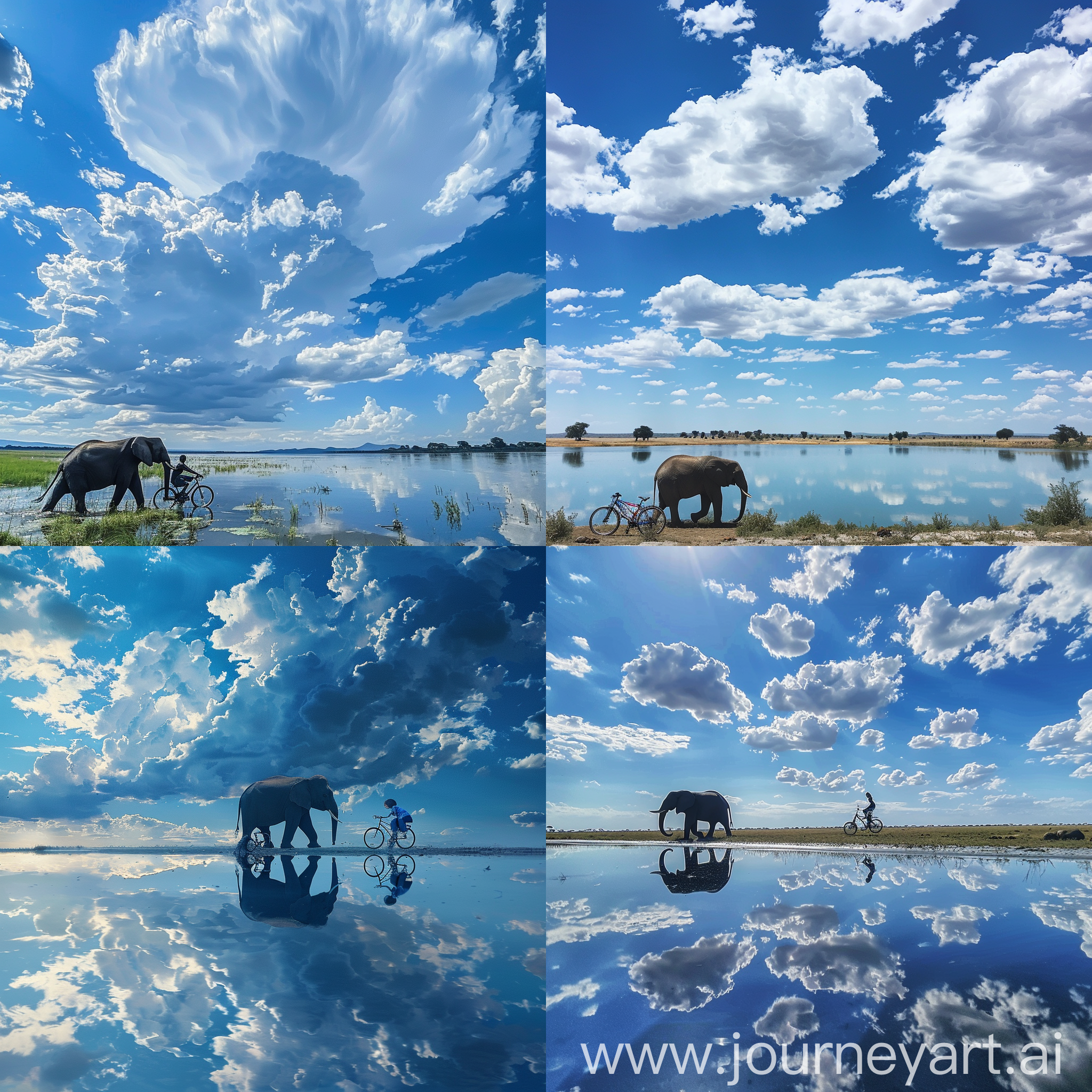蓝天，白云，大象，湖泊，骑行，美女
