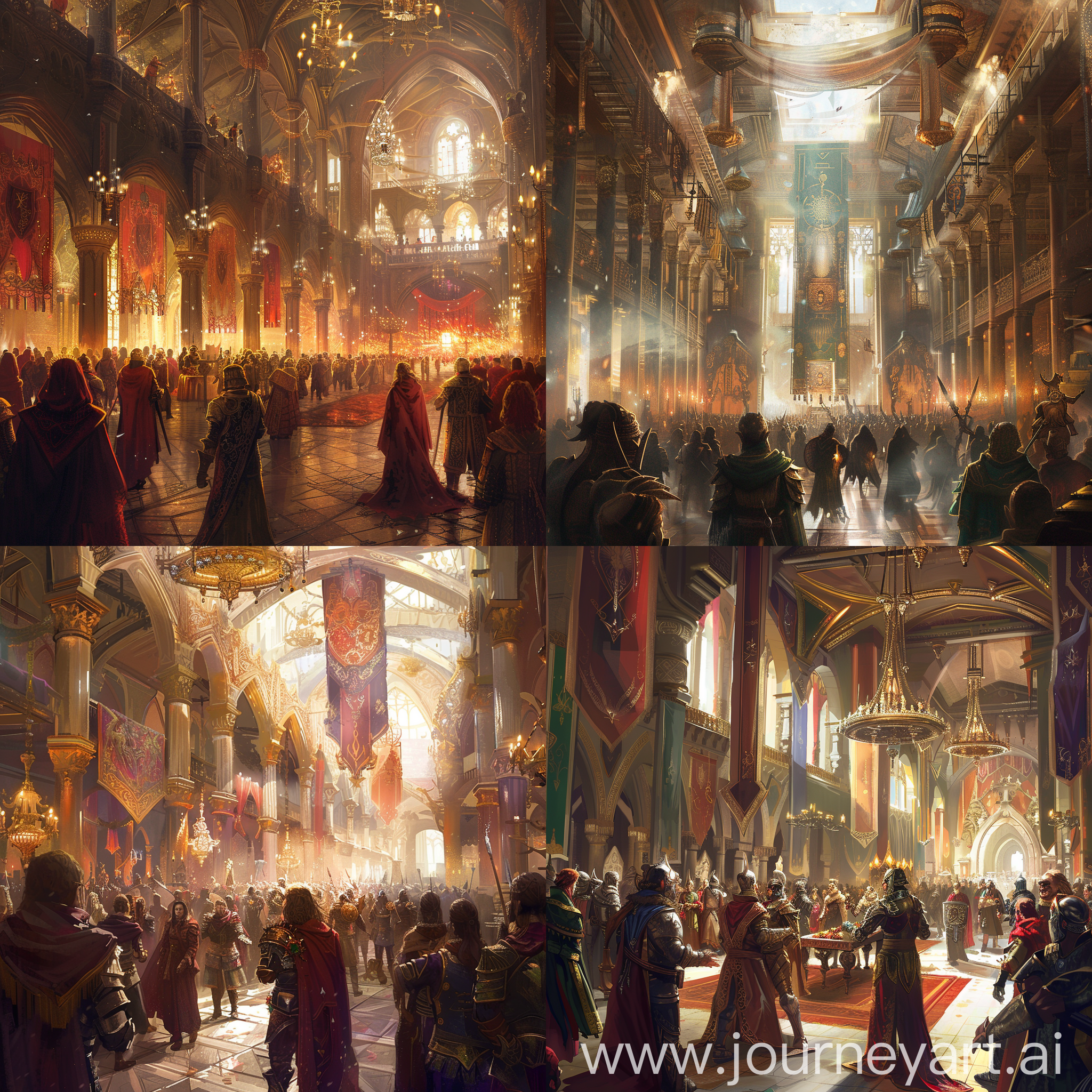 DND fantasy theme,in the high palace,there is a festivity which only noble and rich people attend.There are people in the hall of high palace.