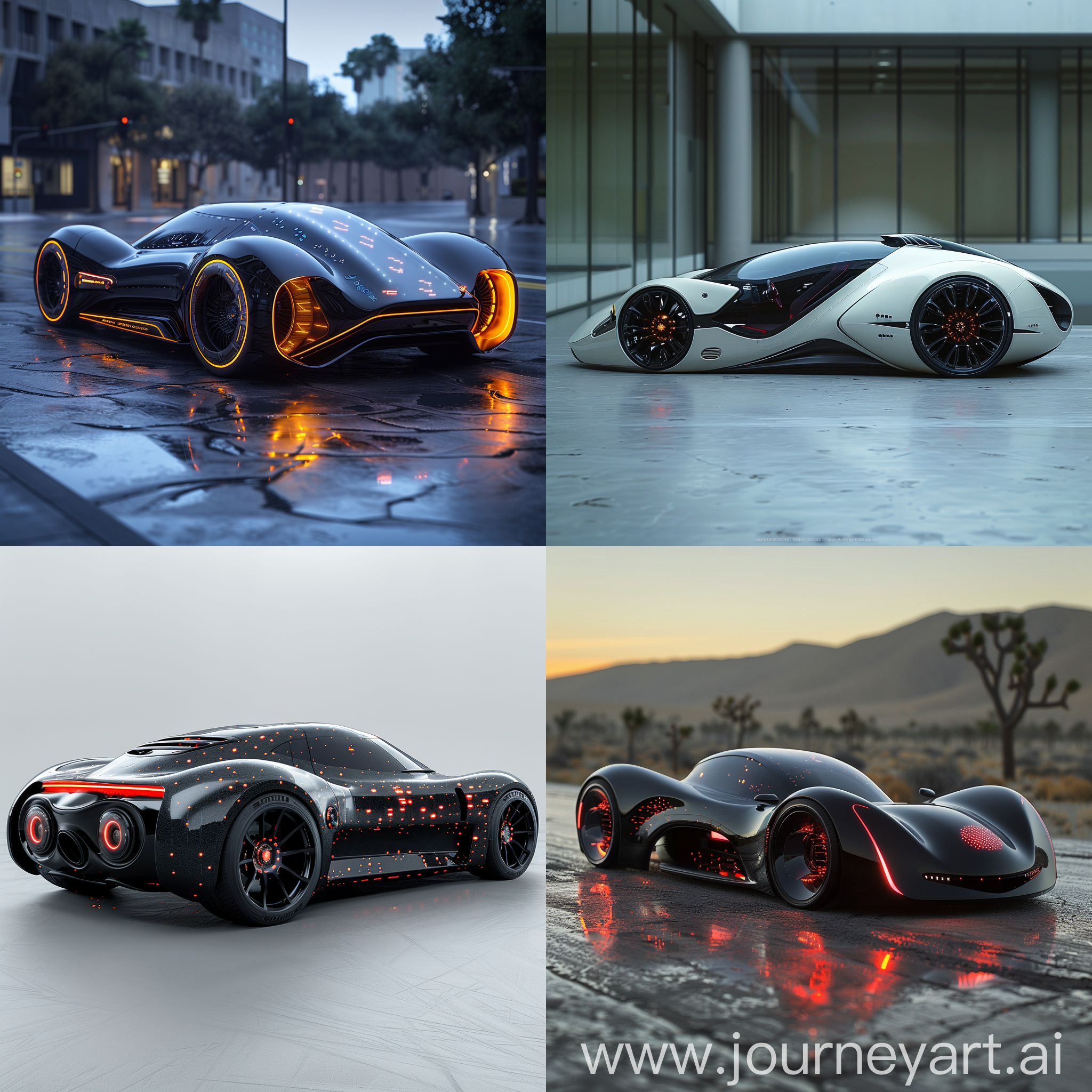 Futuristic car, futuristic features, futuristic impact-resistant features, Autonomous Driving, Augmented Reality Navigation, Vehicle-to-Vehicle Communication (V2V), Holographic Displays, Biometric Authentication, Driver Health Monitoring, Advanced Climate Control, Shape-Shifting Interiors, Self-Healing Materials, Sustainable Power Sources, Adaptive Graphene Skin, Self-Inflating Panels, Shape-Memory Alloys, Microlattice Structures, Active Roll Cages, Ejectable Seats with Parachutes (for Flying Cars), Crumple Zones on Steroids, AI-powered Pre-Collision Systems, Self-Sealing Tires, Biometric Injury Detection, octane render --stylize 1000