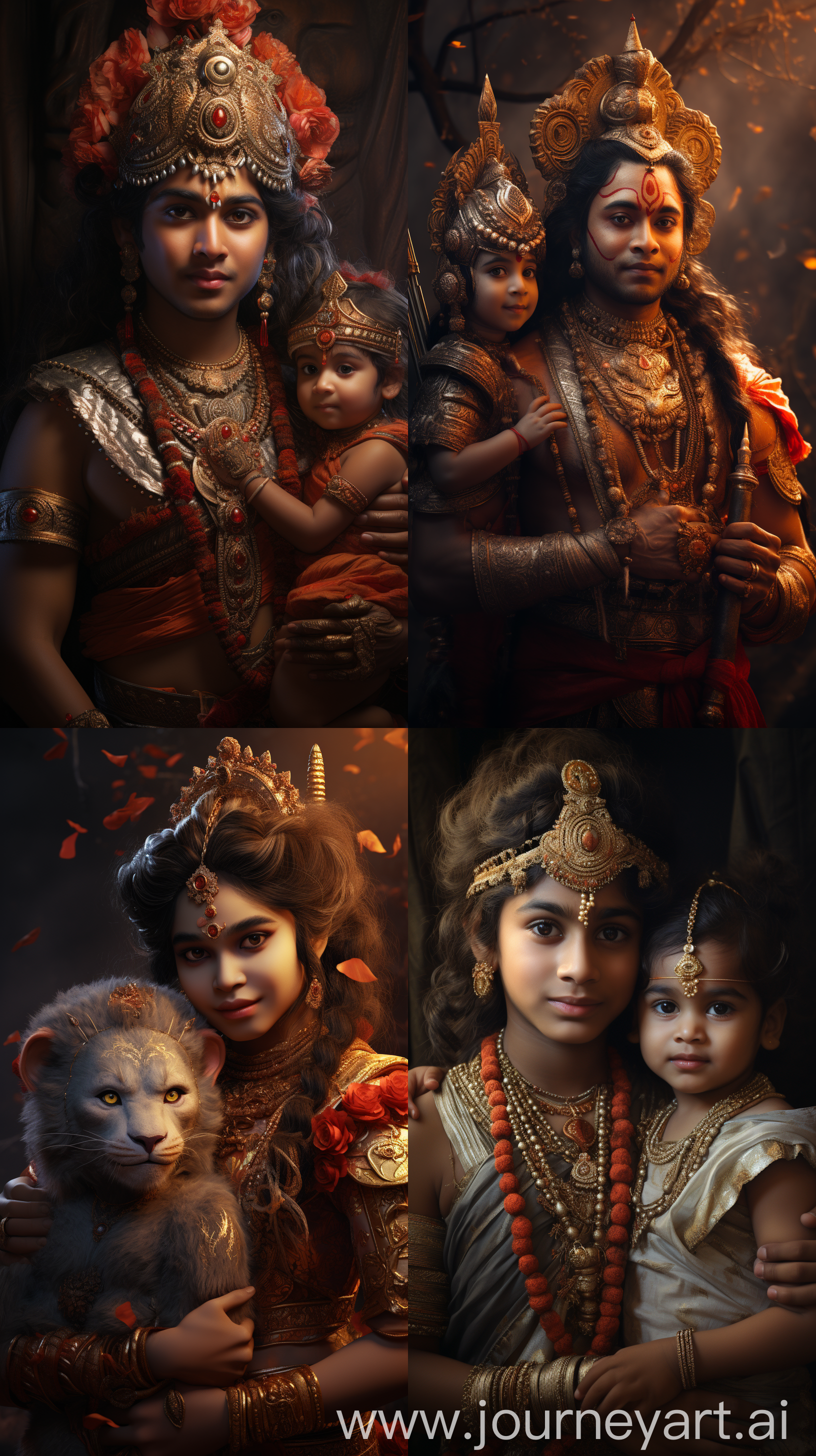 Lord Hanuman from Hinduism, holding a baby, smiling face, intricate details, 8k quality image --s 300 --ar 9:16 --v 5.2 