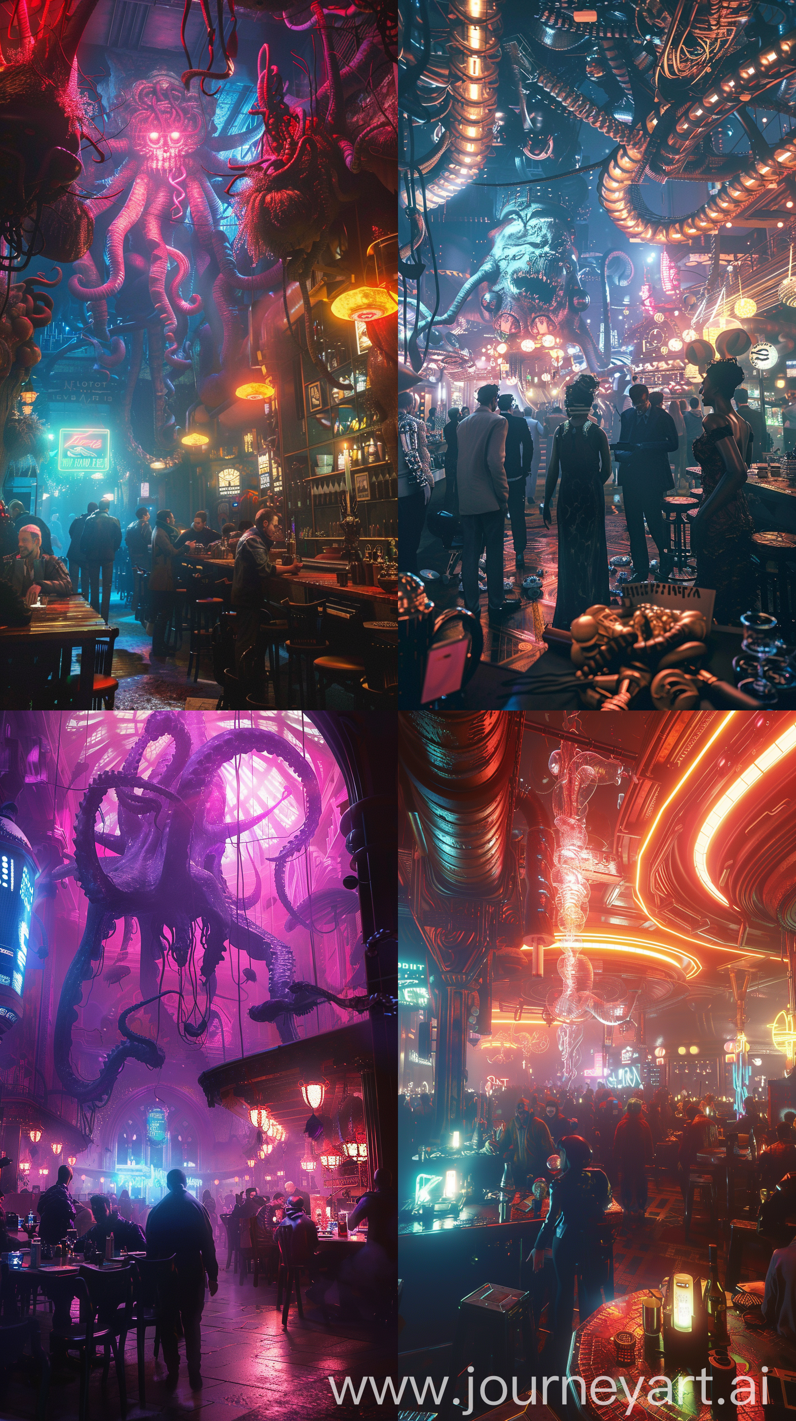 Party in the lovecraftian future, cinematic style, --ar 9:16