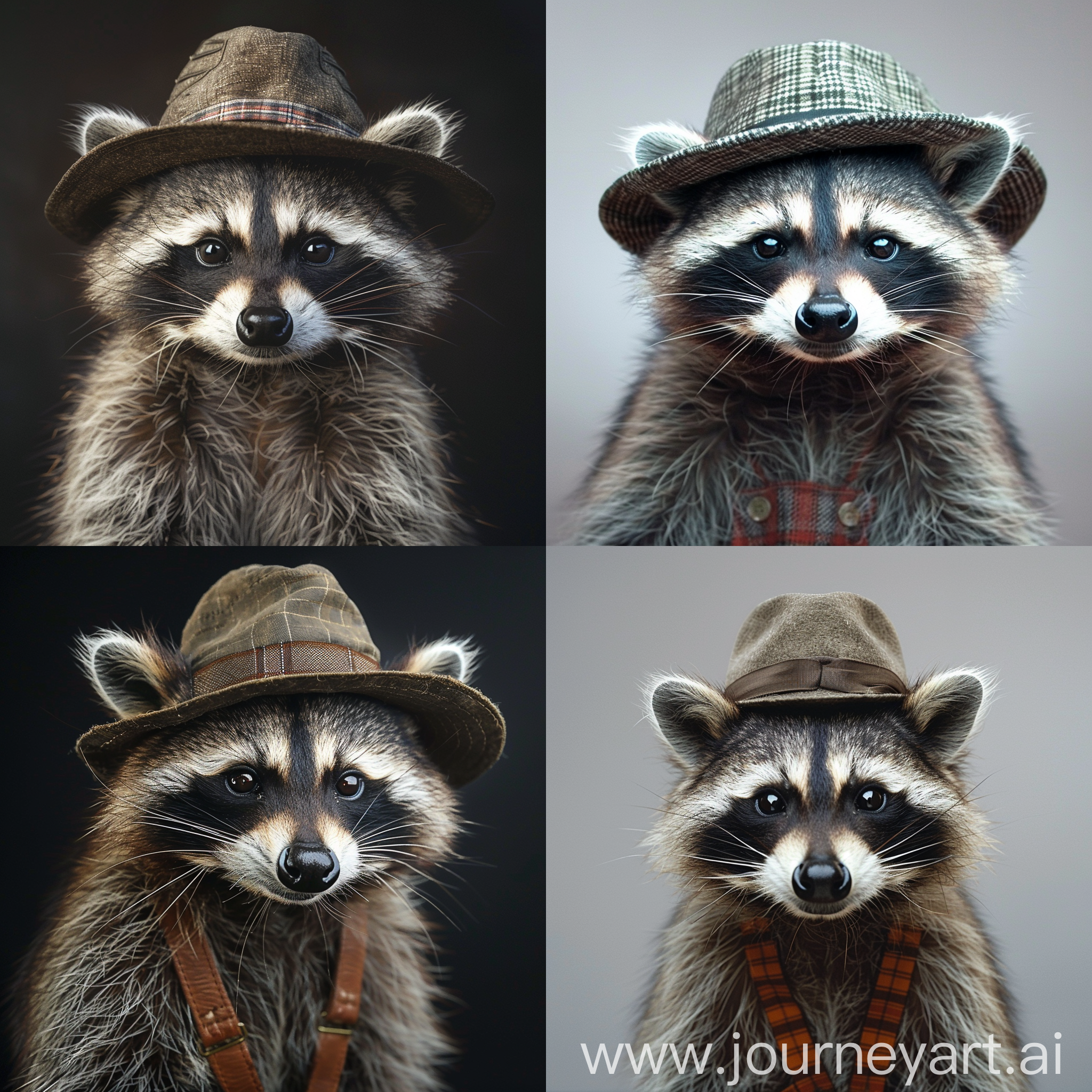 Photorealistic photo raccoon with hat