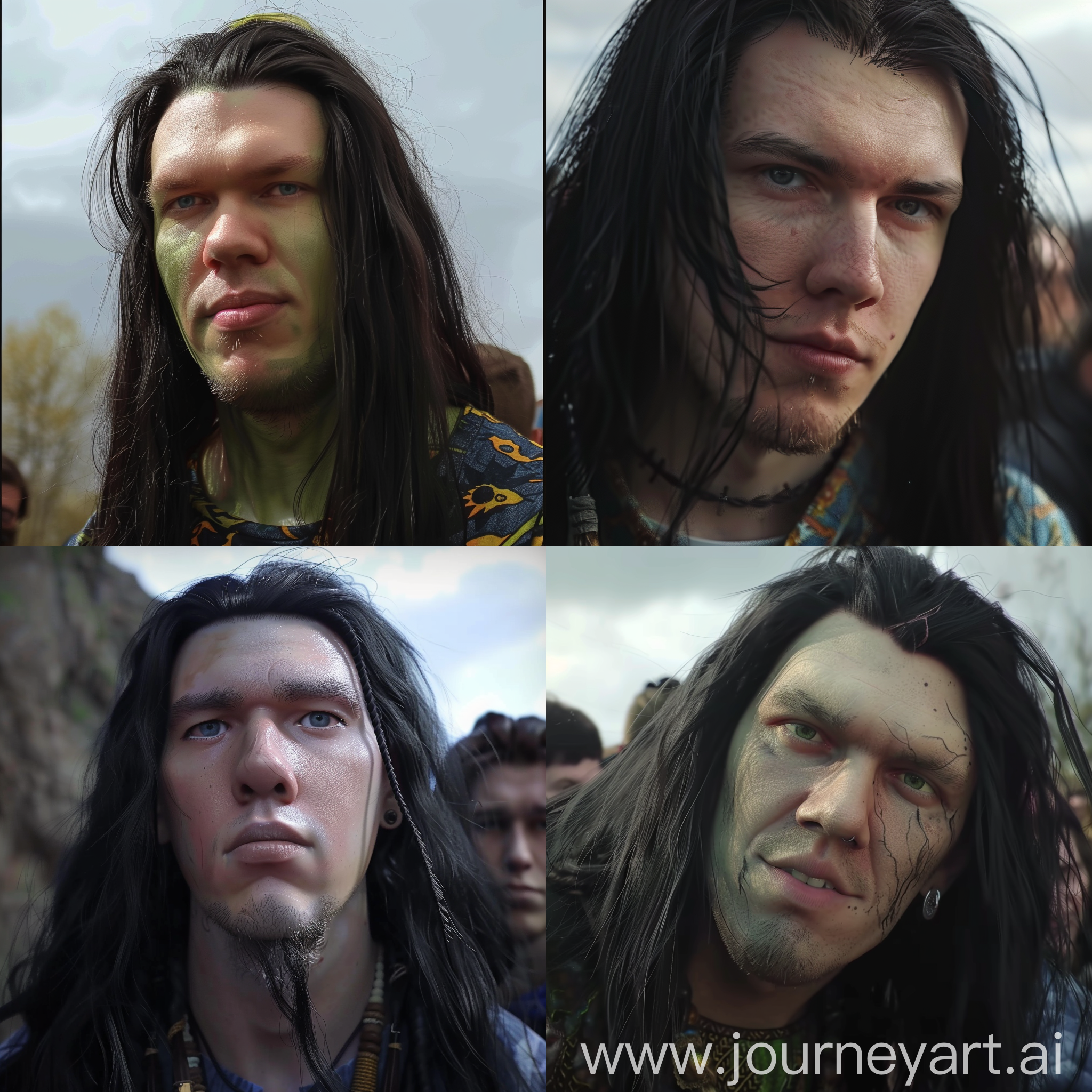 Slovak YouTuber FiFqo, with long black hair being in a Shrek Movie, Shrek Movie 3D Graphics Style, wide shot, YouTuber, FiFqo, Filip Jánoš, use this picture of his face as sample: https://cdn.discordapp.com/attachments/828359970583216138/1226134617950781544/image.png?ex=6623a9d9&is=661134d9&hm=8e0699886e6a9b735ed10b358e7afb51e726b161103d56a9aba1cbcdc2d90628& make sure you preserve his face well