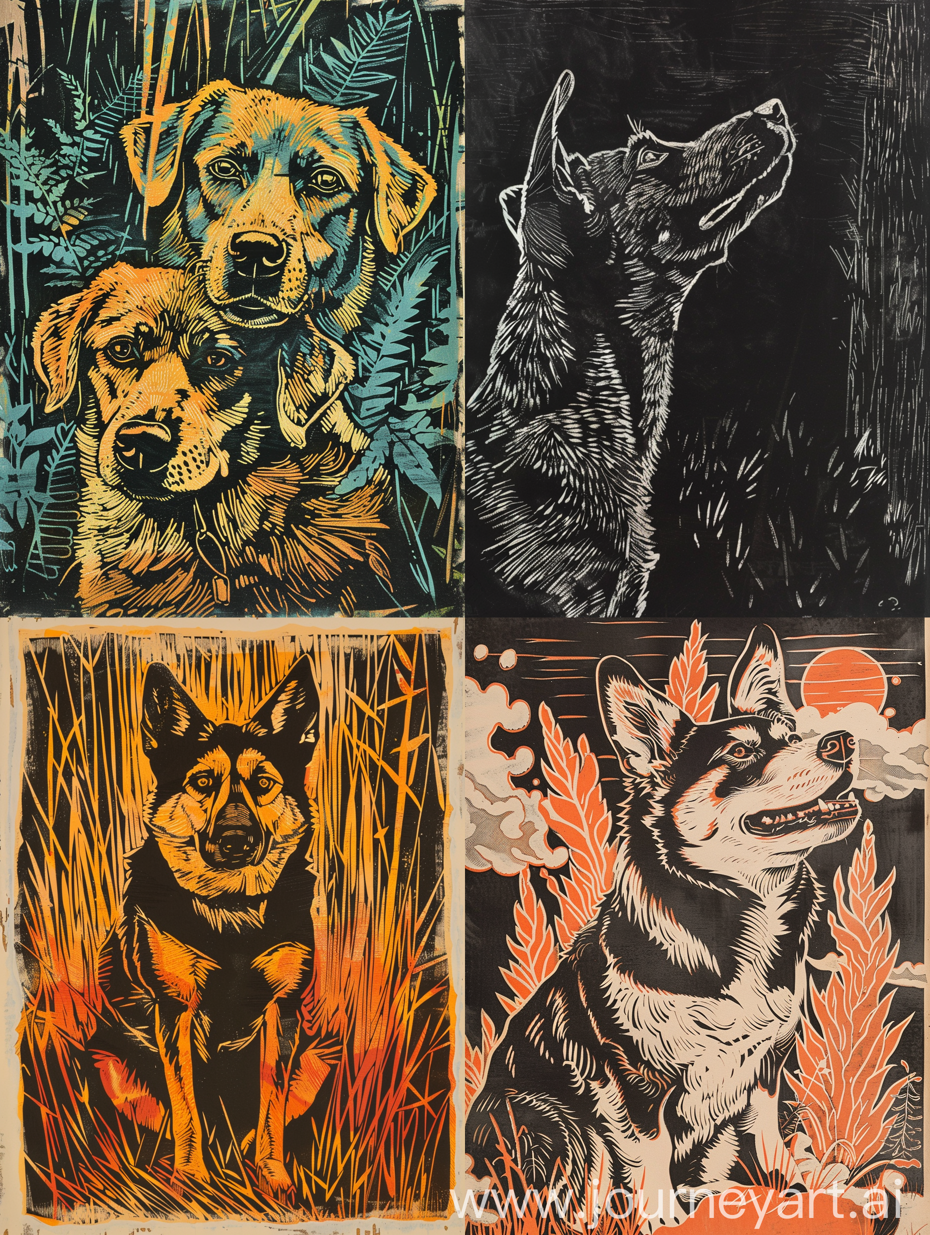 This woodcut print is themed on dogs, conveying the beauty and spirituality of canine animals. Through skillful technique, it presents vivid form and details, making it an extremely aesthetically pleasing and collectible work of art.