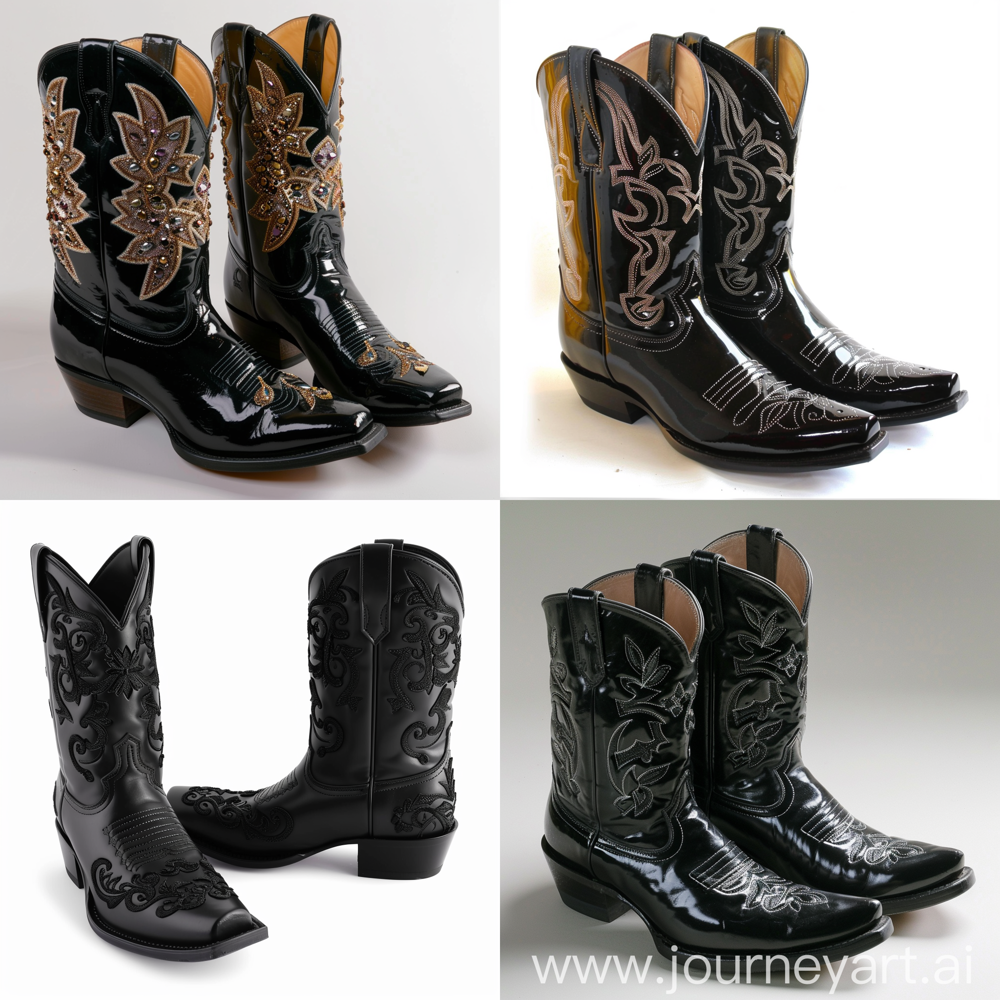 Western theme cowboy boots in black with coquette effects