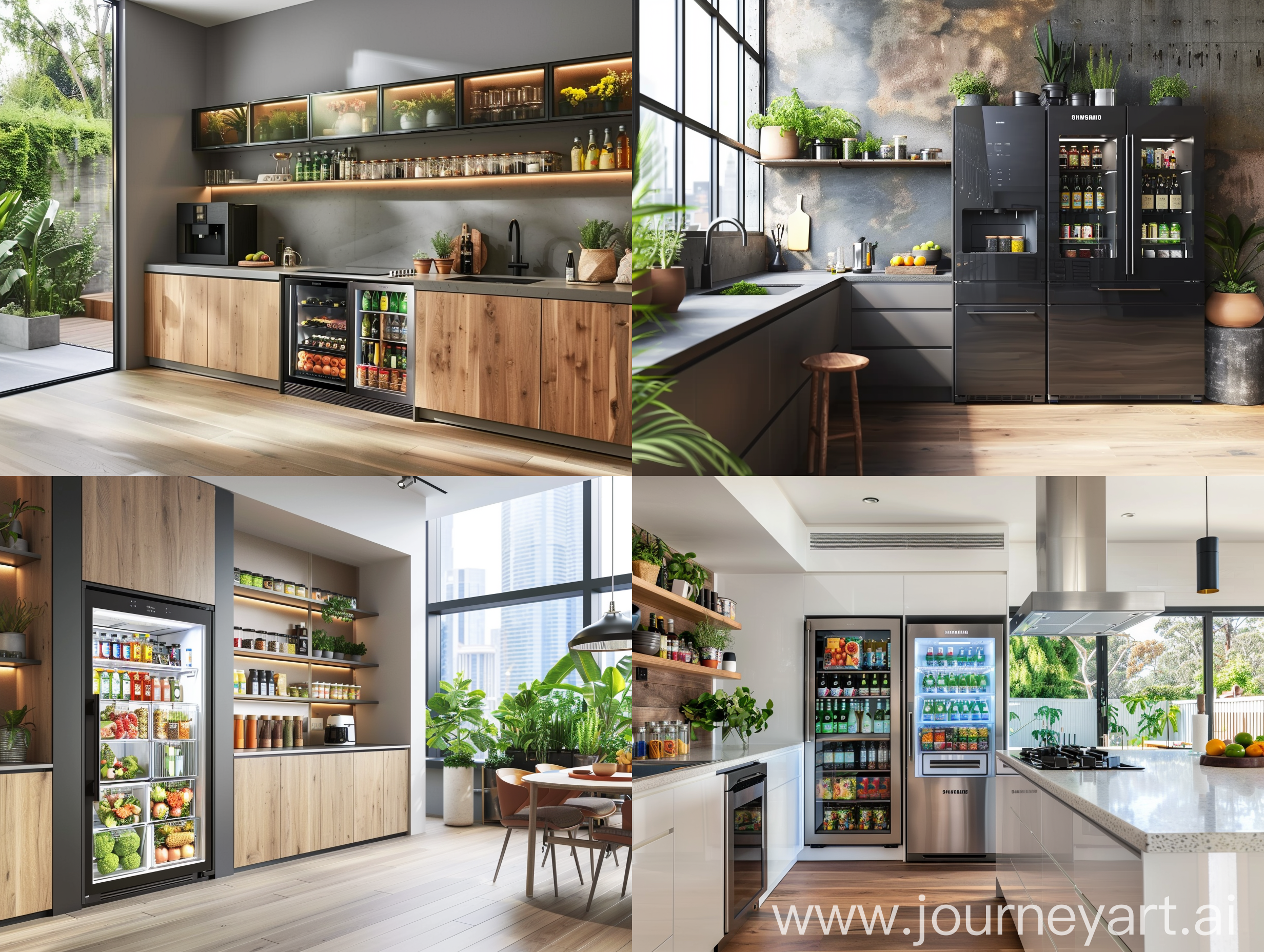 an eco modern style  kitchen with samsung bespoke fridge 