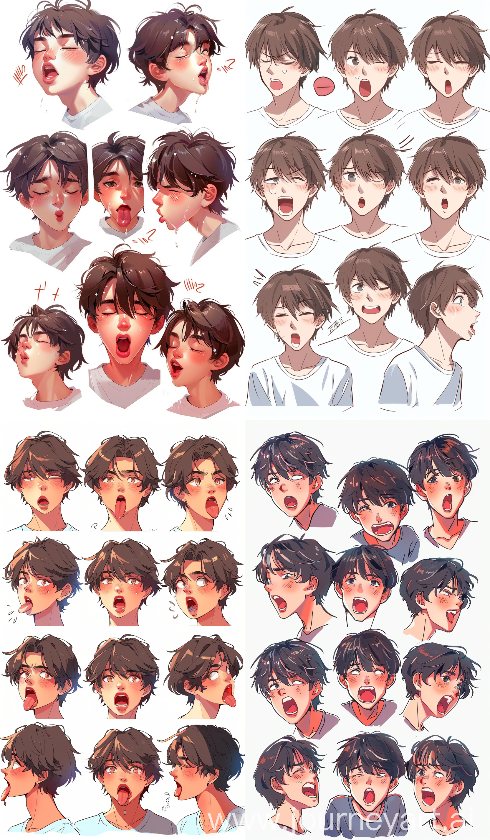 anime style,a boy, with different lips,all lips 
 image close up movement expressions ,all image poses frames,total 100 p- oses, --ar 10:17  
