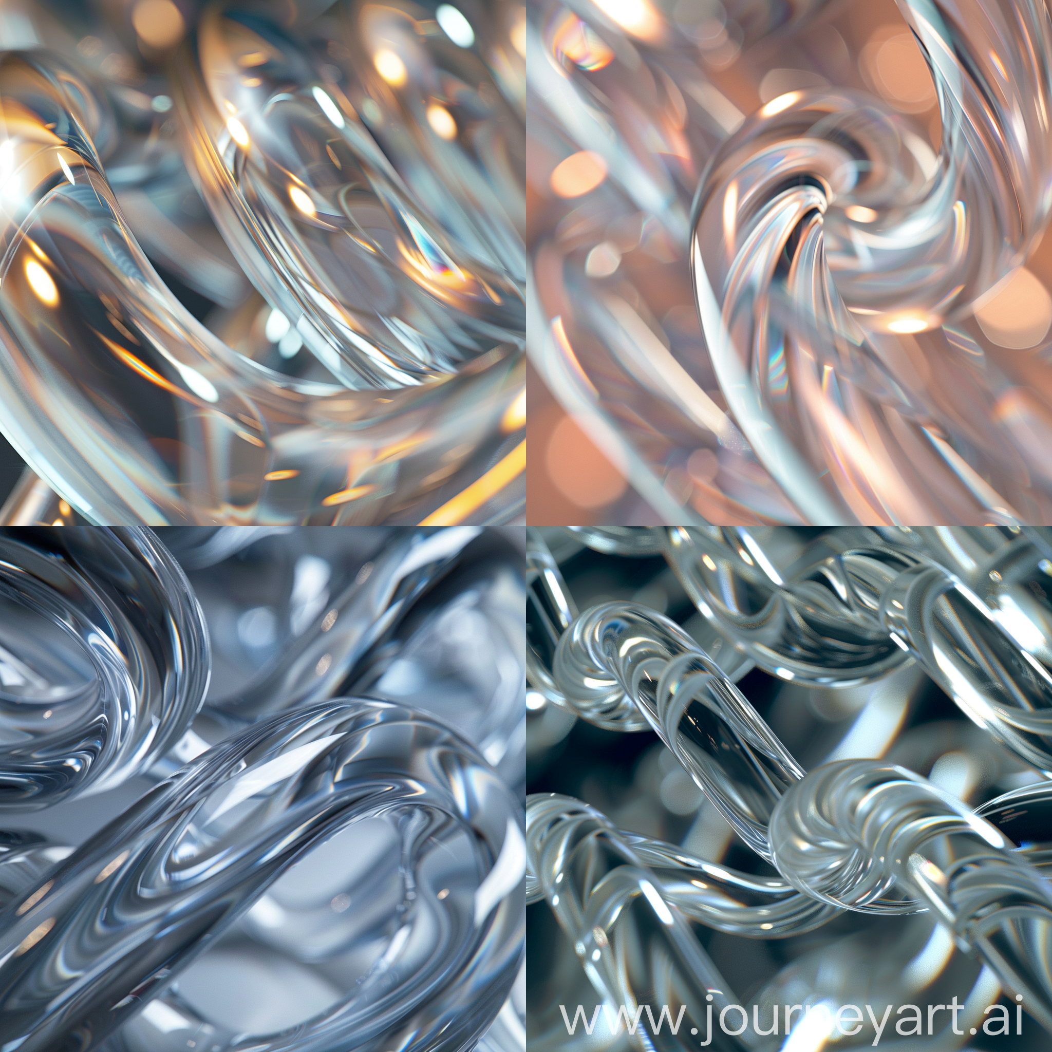 glass like 3d twisted curved tubes closeup with focus blur. high quality wallpaper. With visible beutifu caustics. macro photography.