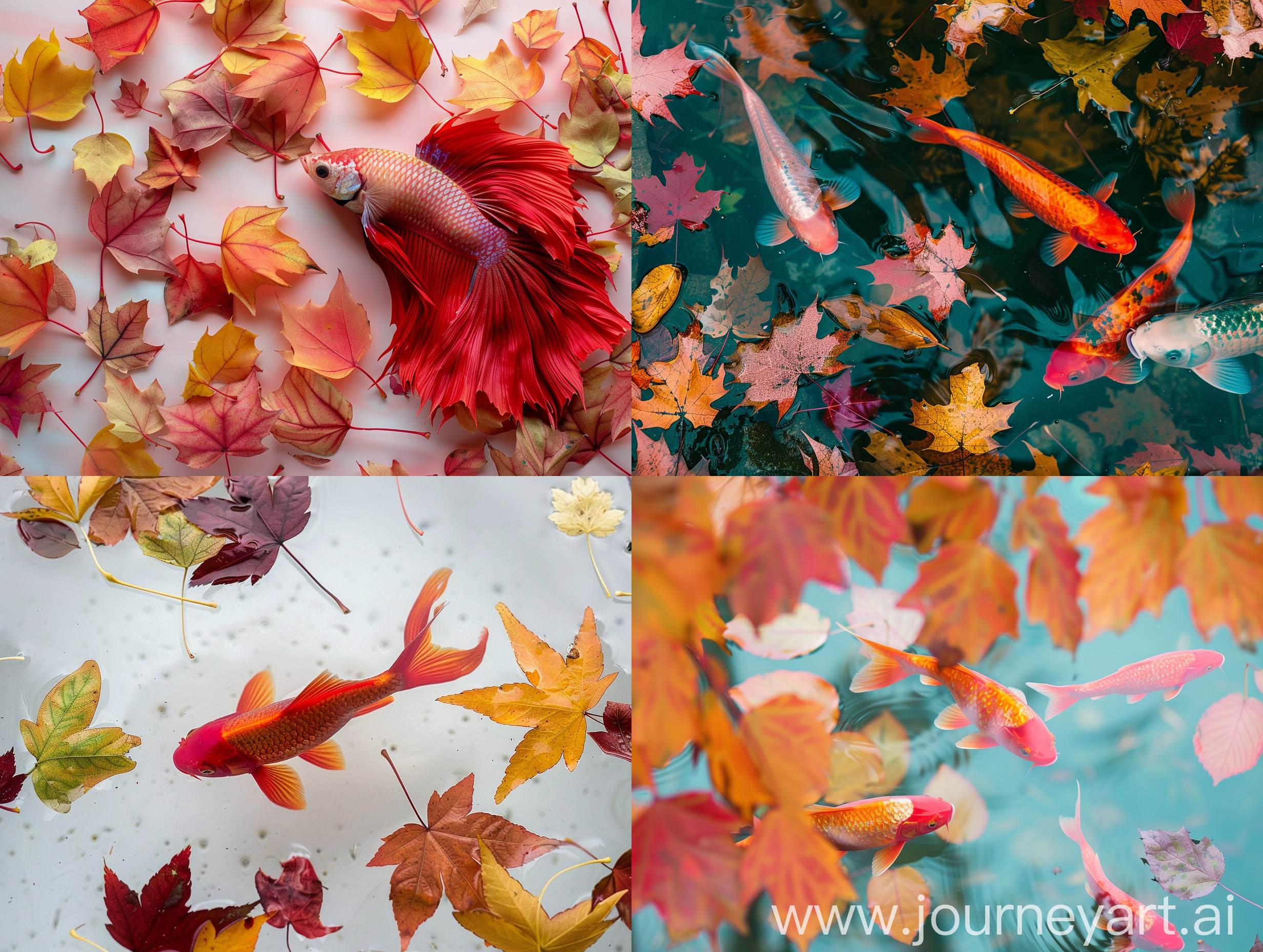 nature with fall leaves in red fish