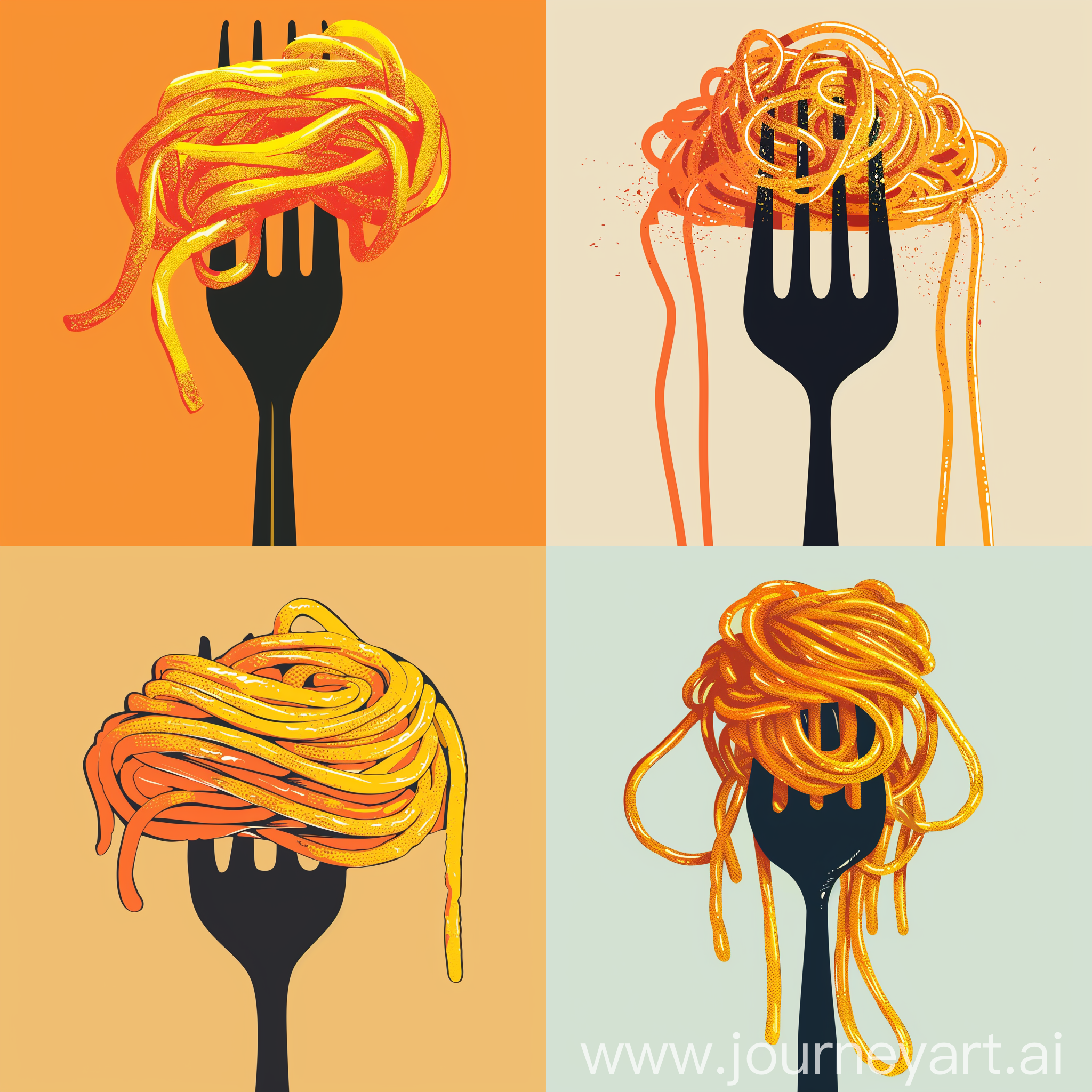 spaghetti on the fork vector ,orange and yellow shape , handrawing .