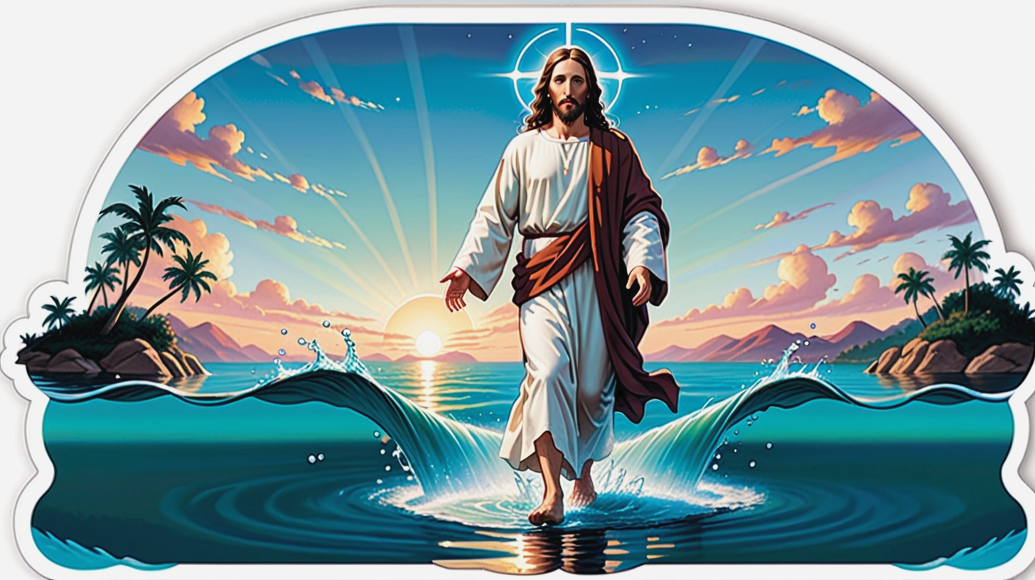 Miracle of Jesus Walking on Water Die Cut Sticker