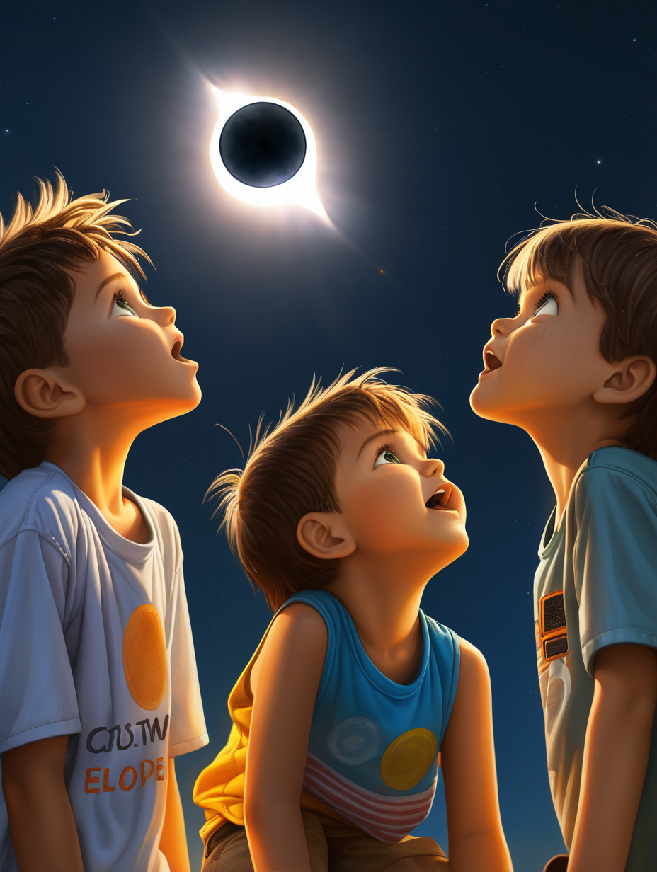 solar eclipse in background children looking up at solar eclipse 