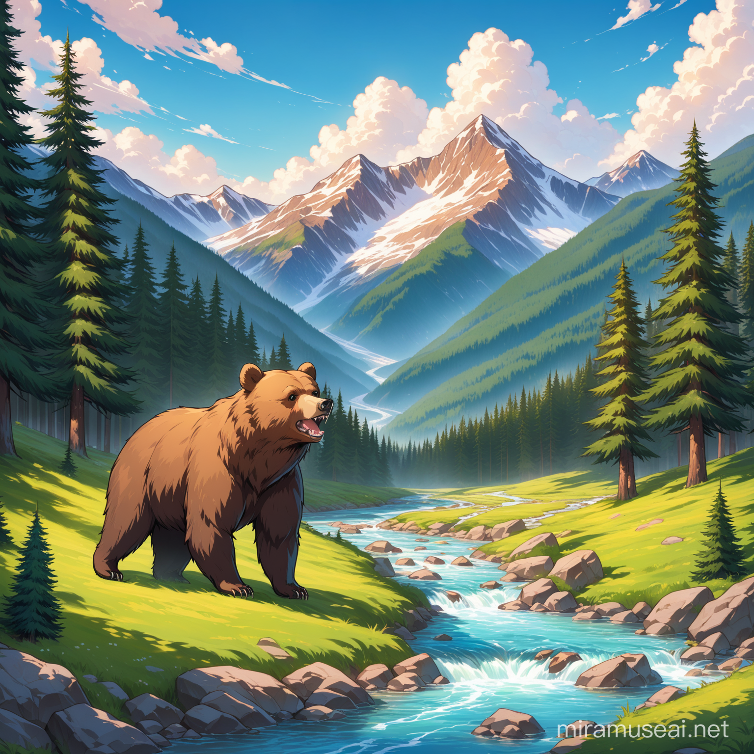Majestic Bear Roaming in Mountainous Forest Landscape