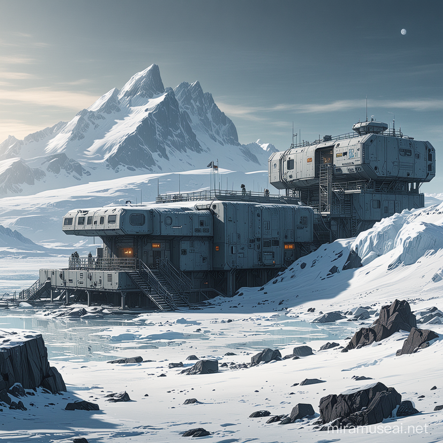 SciFi Dystopia Antarctic Station in Comics Style