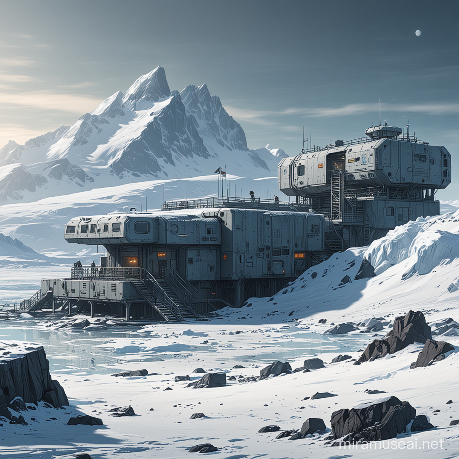 sci fi dystopia antarctic station comics style