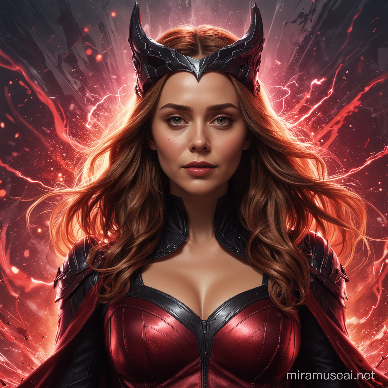 Elizabeth Olsen as Scarlet Witch Intricate Detail Fantasy Concept Art