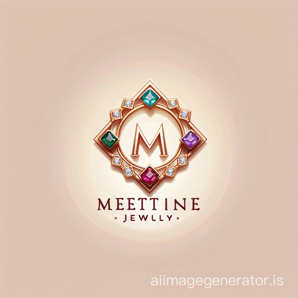 画一个MeetMine觅得珠宝的logo，要求符合年轻人的审美，符合珠宝品牌，有个性，有珠宝元素，有宝石元素